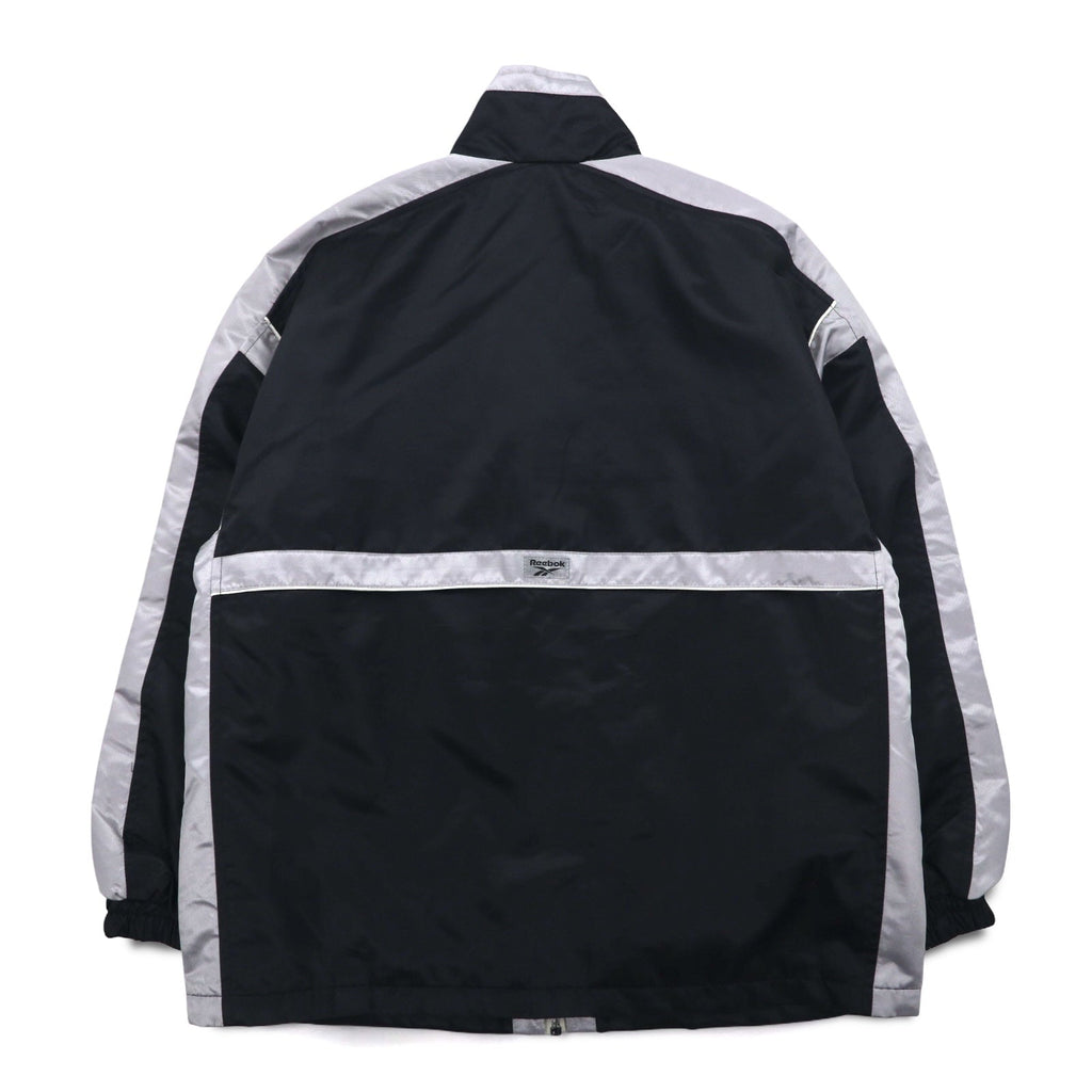 Reebok Giacca in nylon anni '90, giacca da pista, tuta sportiva, L, nero, grigio, logo ricamato