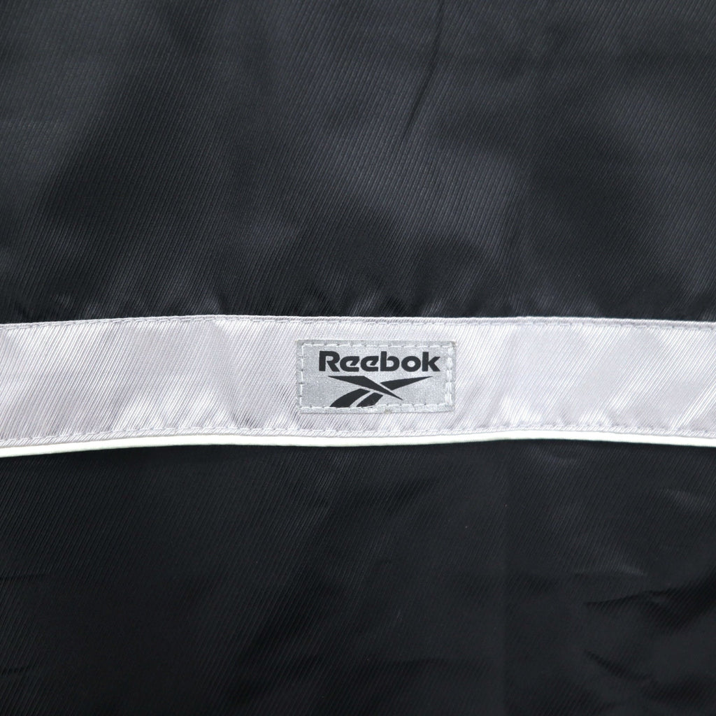 Reebok Giacca in nylon anni '90, giacca da pista, tuta sportiva, L, nero, grigio, logo ricamato