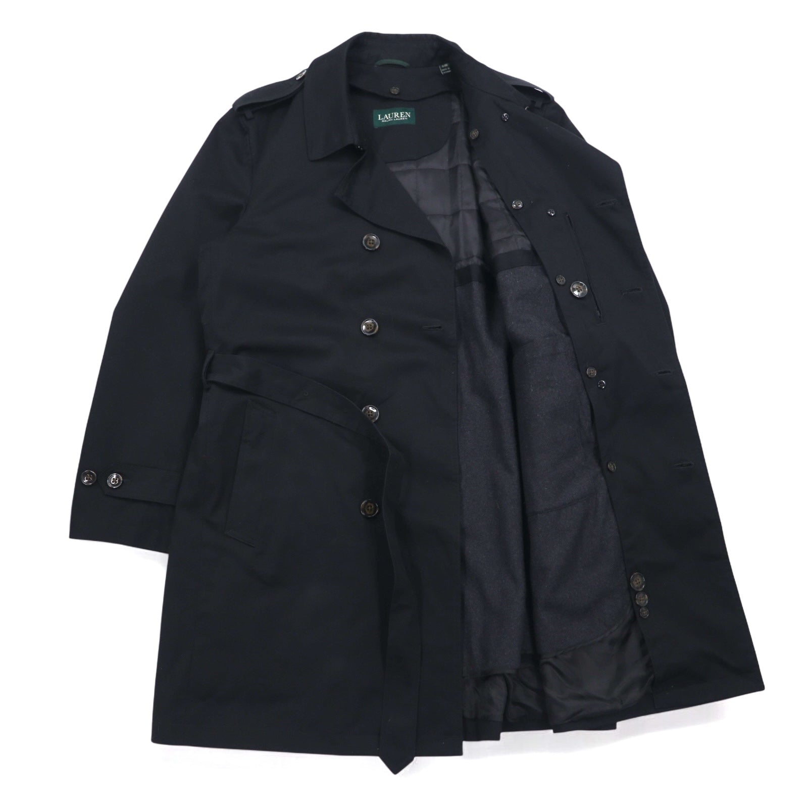 LAUREN RALPH LAUREN Trench XL Nero Fodera trapuntata removibile Con cintura Idrorepellente