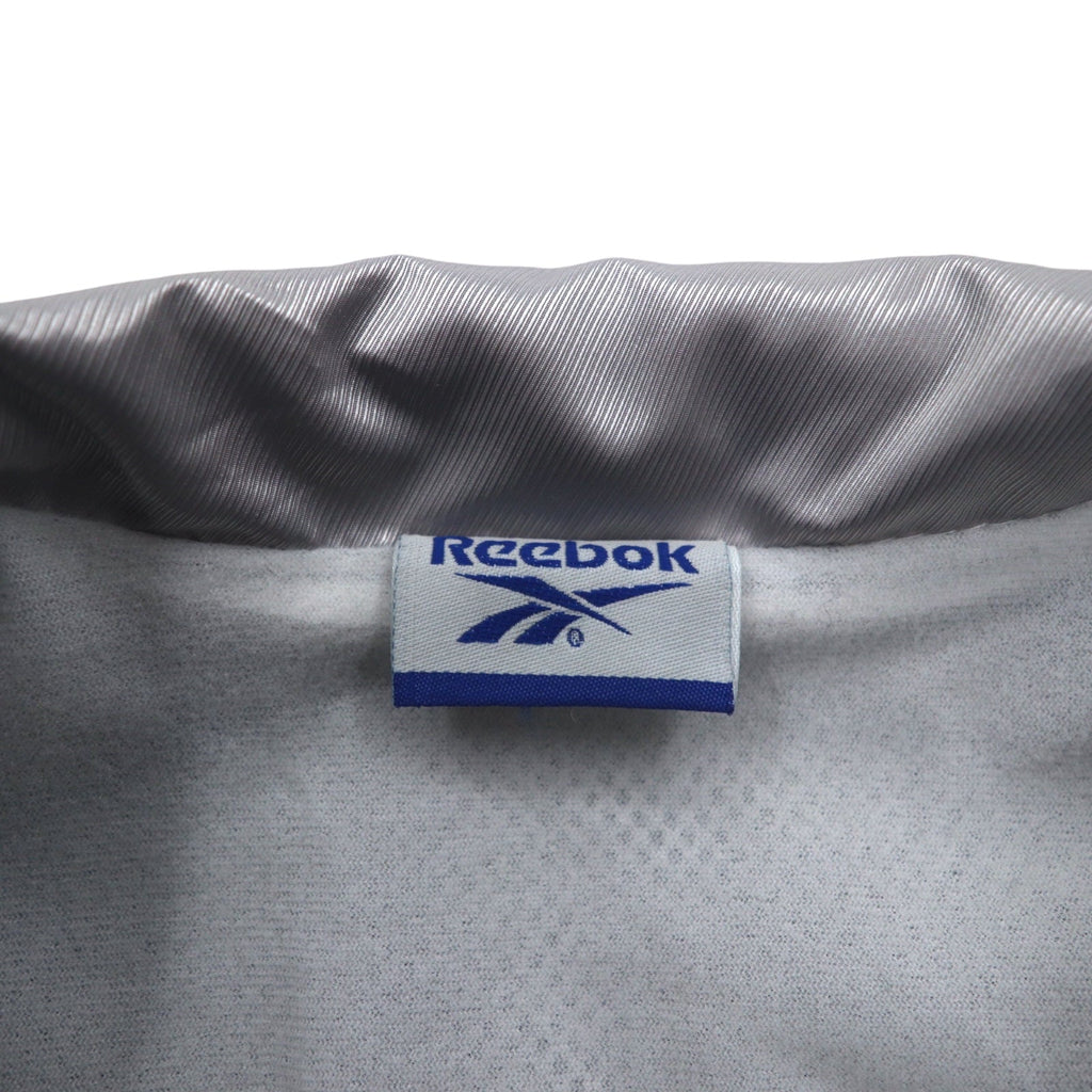 Reebok Giacca in nylon anni '90, giacca da pista, tuta sportiva, L, nero, grigio, logo ricamato