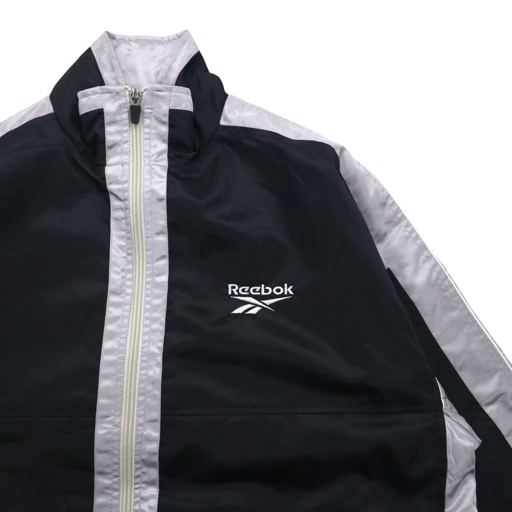 Reebok Giacca in nylon anni '90, giacca da pista, tuta sportiva, L, nero, grigio, logo ricamato