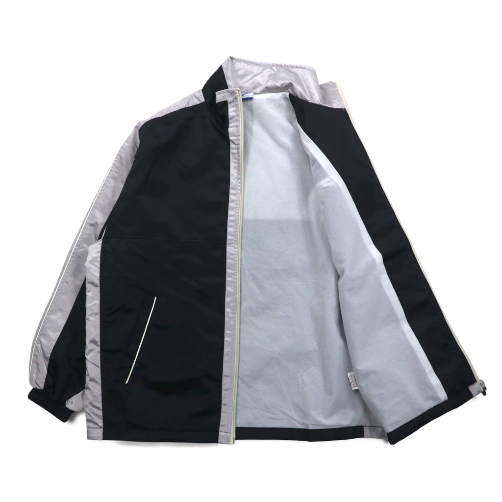 Reebok Giacca in nylon anni '90, giacca da pista, tuta sportiva, L, nero, grigio, logo ricamato