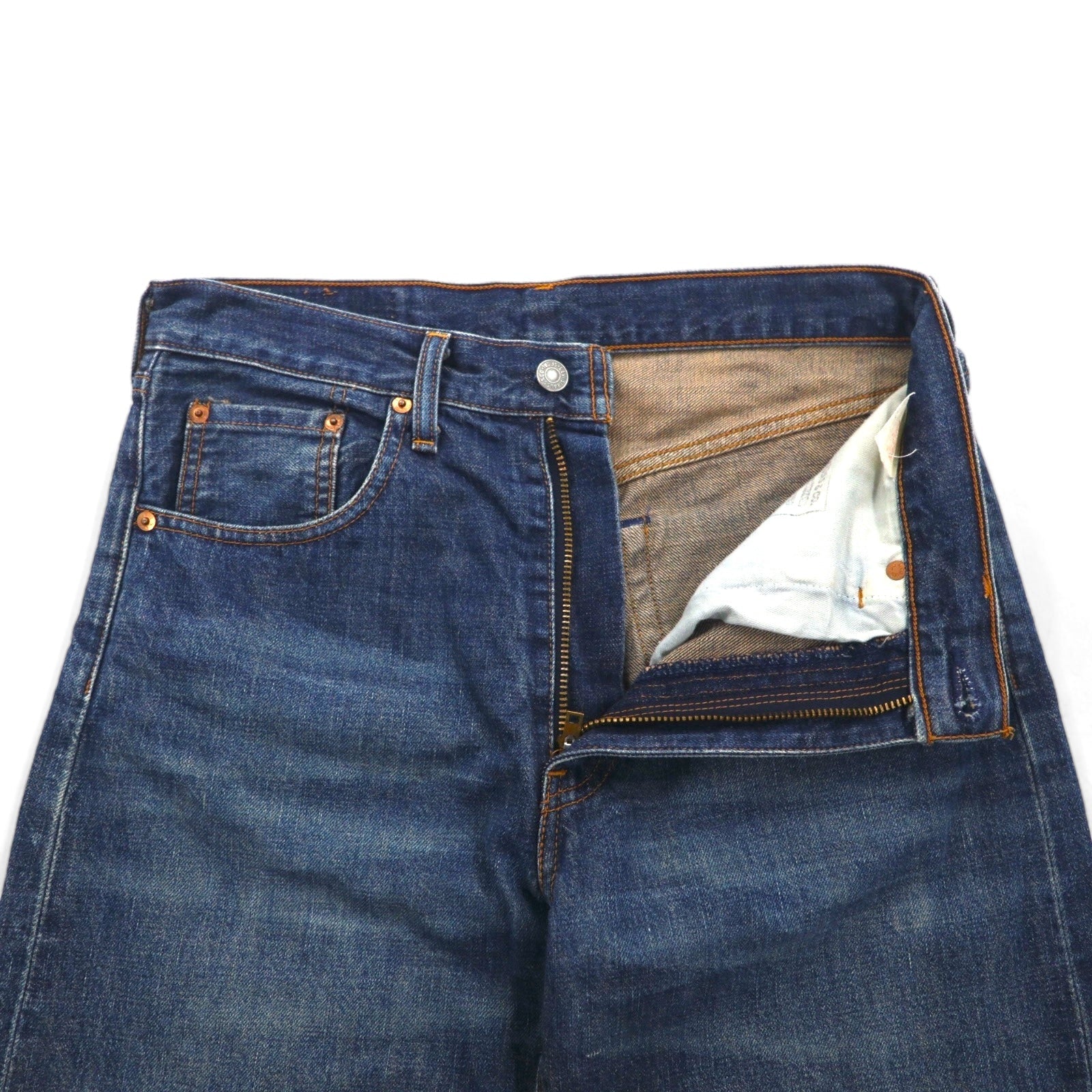 Levi's anni '90, Made in Japan, riedizione 502-XX, Big E, cimosa rossa, denim, taglia M, colore indaco, cerniera TALON, "v" uniforme, USED LOOK