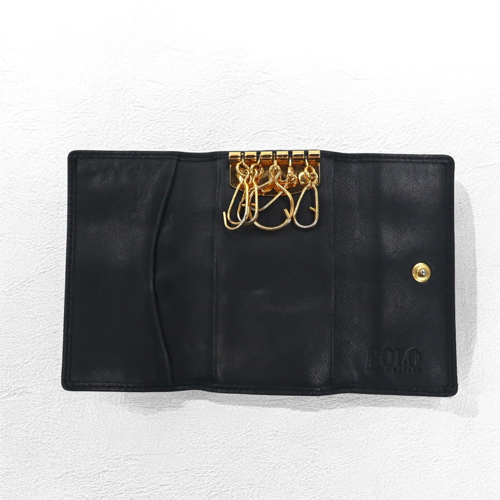 POLO RALPH LAUREN Portachiavi a 5 ganci in pelle nera Big Pony