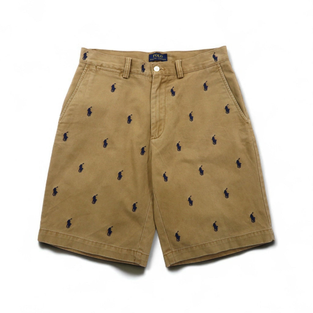 POLO RALPH LAUREN Pantaloncini Chino S Beige Cotone Ricamo Pony All-Over