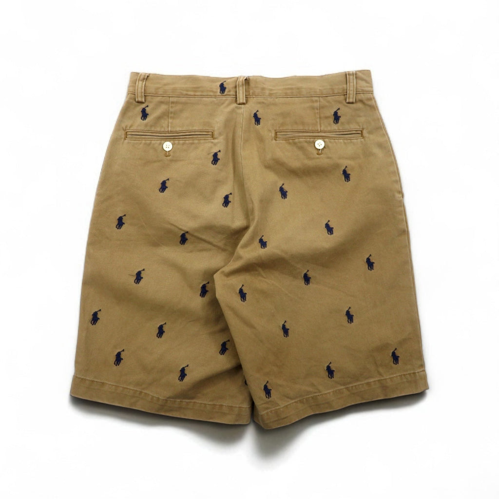POLO RALPH LAUREN Pantaloncini Chino S Beige Cotone Ricamo Pony All-Over