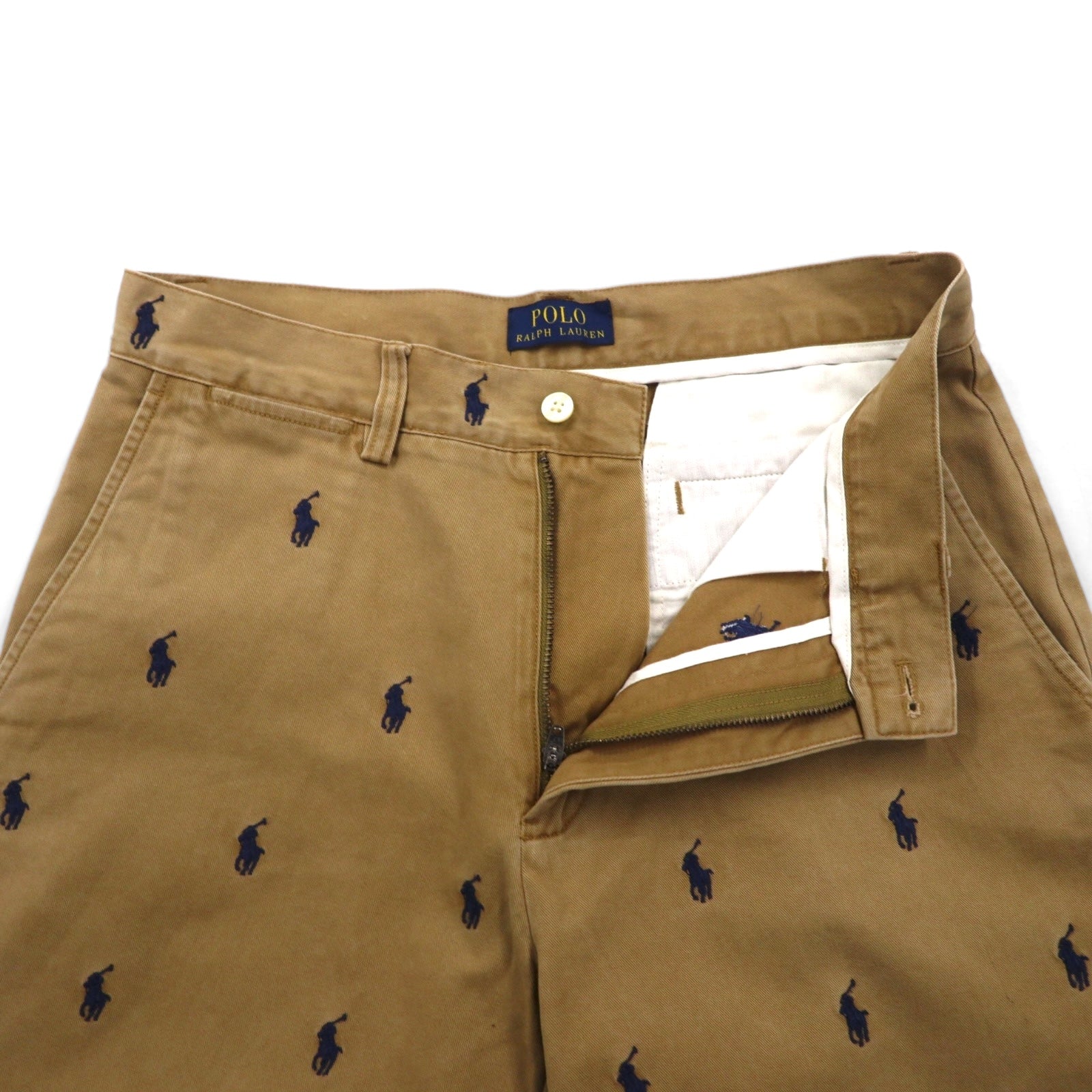 POLO RALPH LAUREN Pantaloncini Chino S Beige Cotone Ricamo Pony All-Over