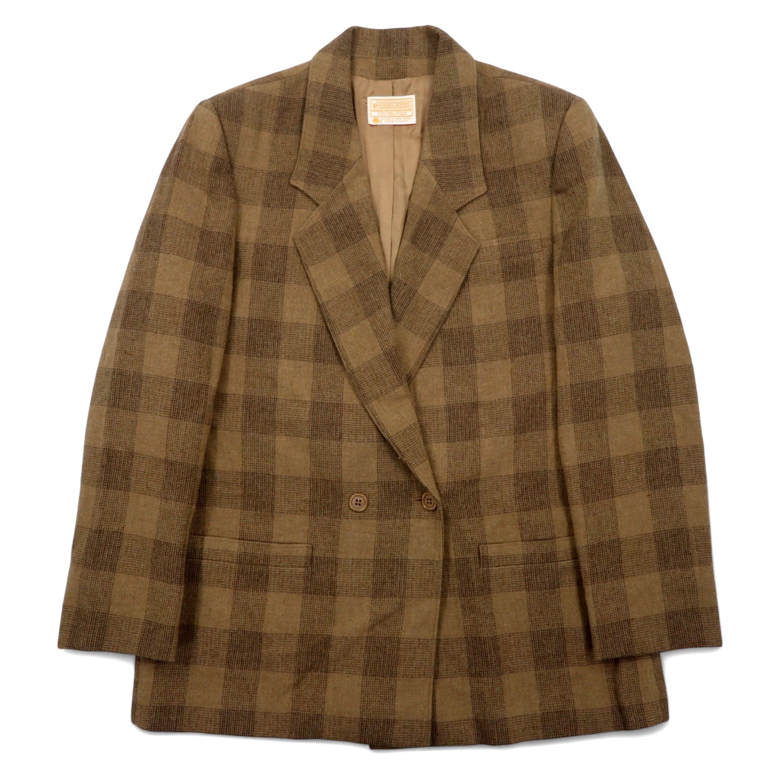 PENDLETON Made in USA Anni '70 Tweed Doppio Petto Giacca XL Beige Quadri Lana Etichetta Bianca