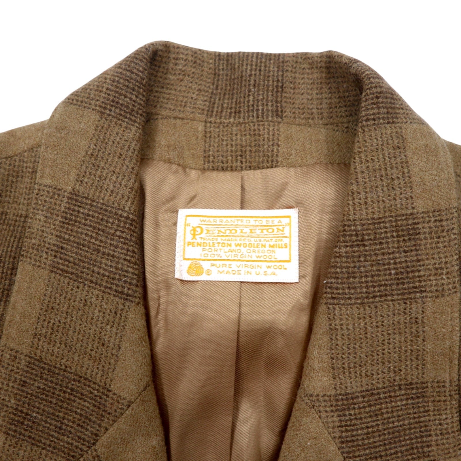 PENDLETON Made in USA Anni '70 Tweed Doppio Petto Giacca XL Beige Quadri Lana Etichetta Bianca