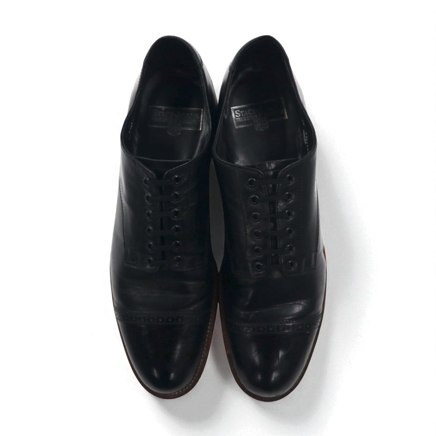 STACY ADAMS Anni '80 Made in USA MADISON Scarpe eleganti traforate con punta a cappuccio 27,5 cm Pelle nera Capretto 453044
