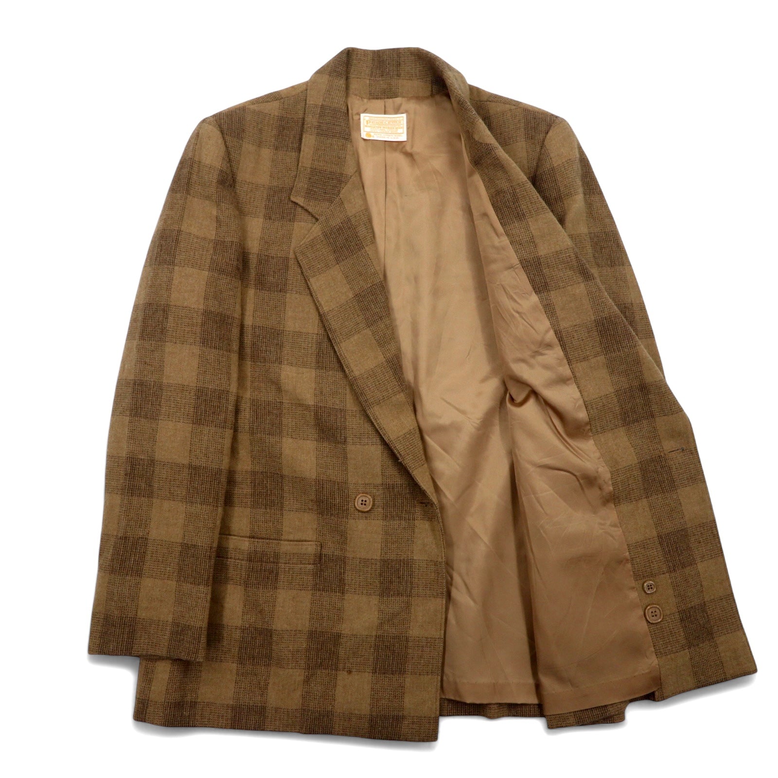 PENDLETON Made in USA Anni '70 Tweed Doppio Petto Giacca XL Beige Quadri Lana Etichetta Bianca