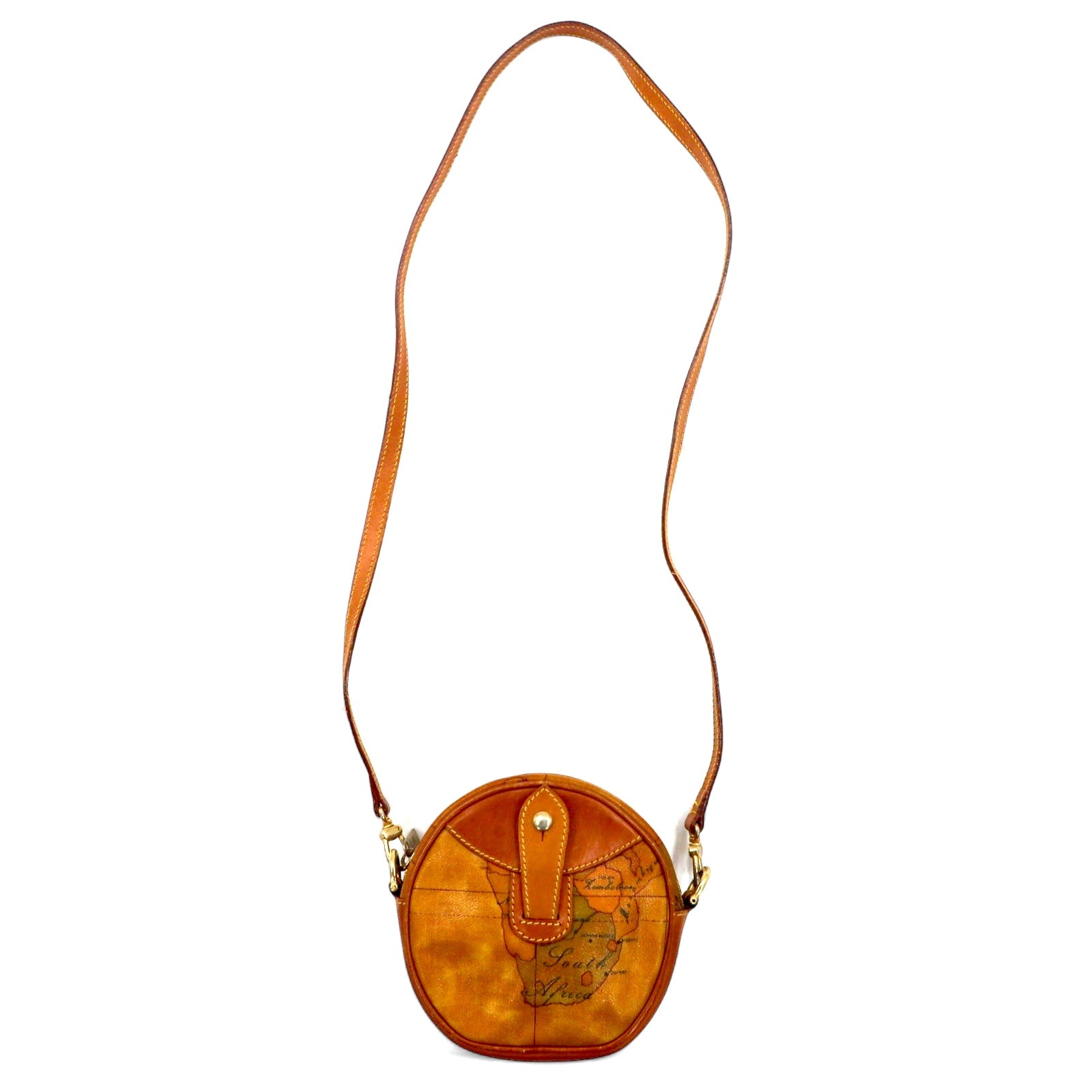 PRIMA CLASSE Borsa a tracolla rotonda Pochette beige in pelle PVC con mappa del mondo rotonda Made in Italy