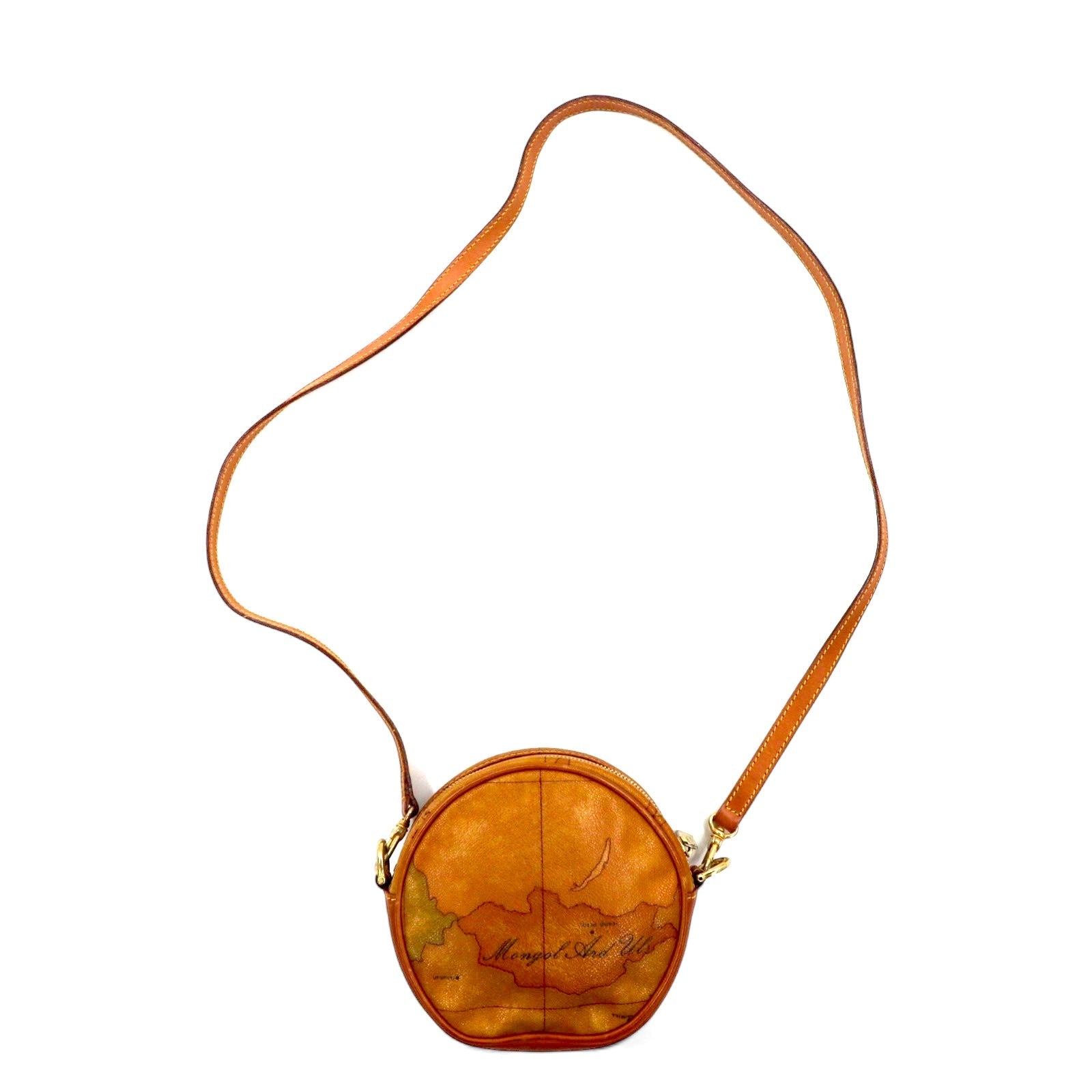 PRIMA CLASSE Borsa a tracolla rotonda Pochette beige in pelle PVC con mappa del mondo rotonda Made in Italy