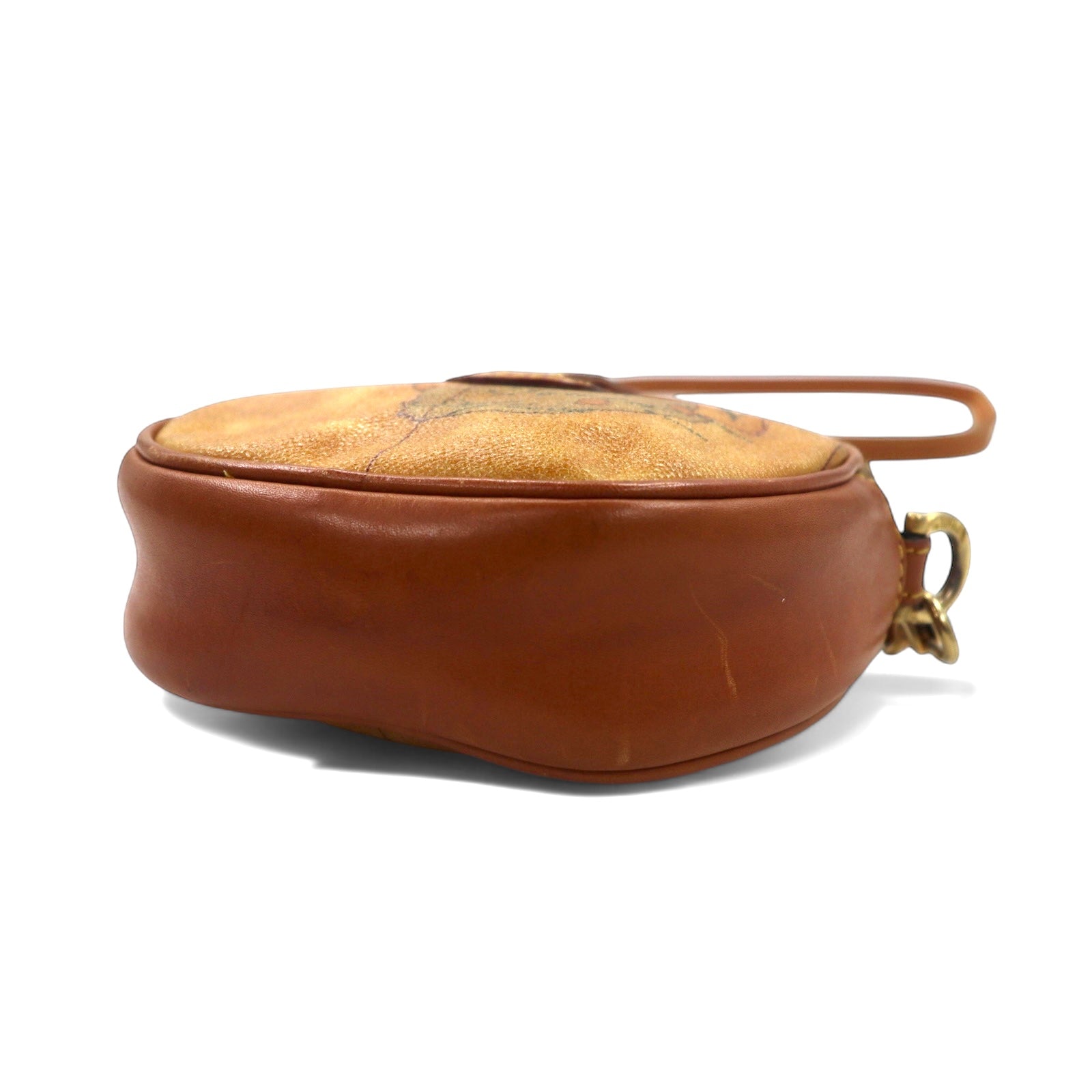PRIMA CLASSE Borsa a tracolla rotonda Pochette beige in pelle PVC con mappa del mondo rotonda Made in Italy
