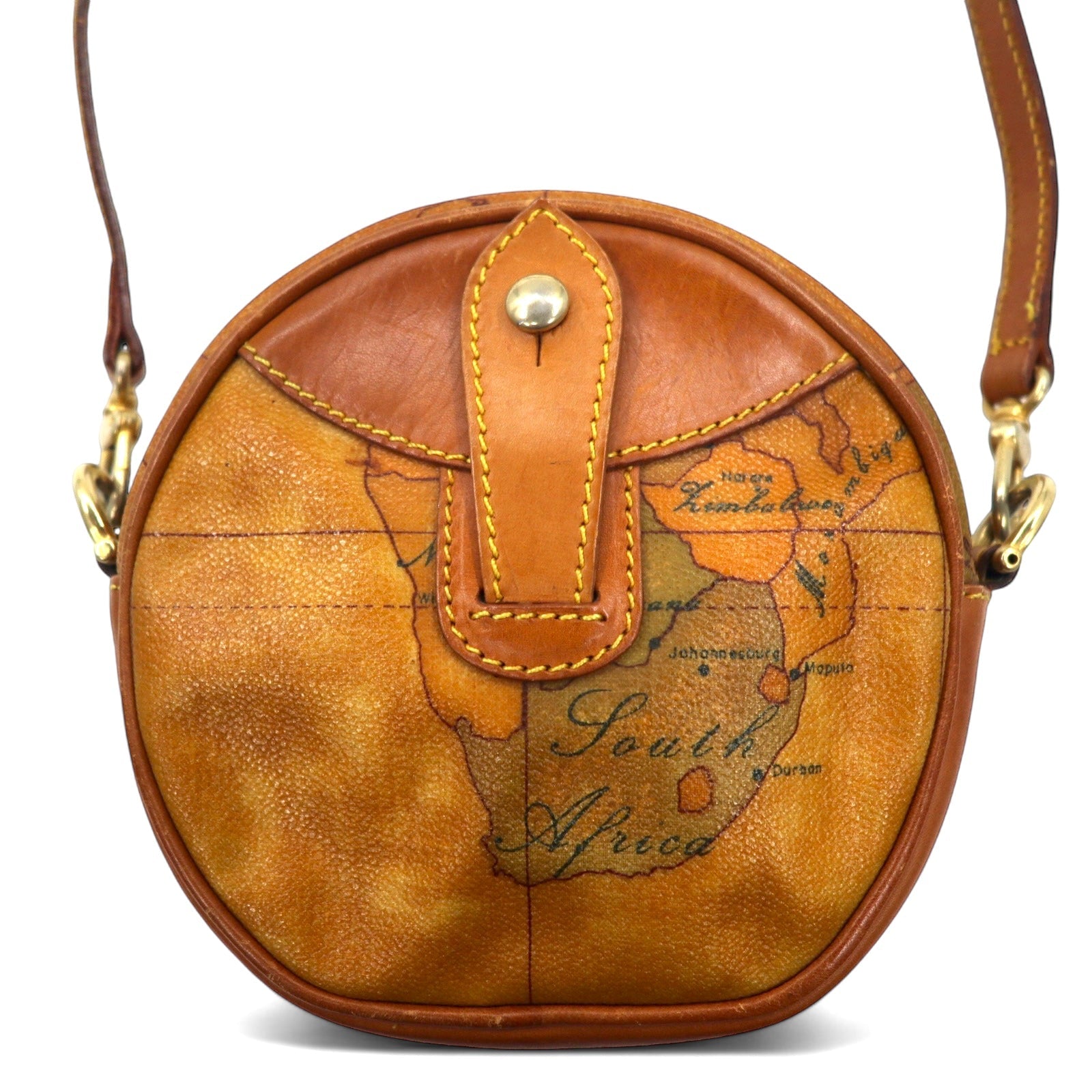 PRIMA CLASSE Borsa a tracolla rotonda Pochette beige in pelle PVC con mappa del mondo rotonda Made in Italy