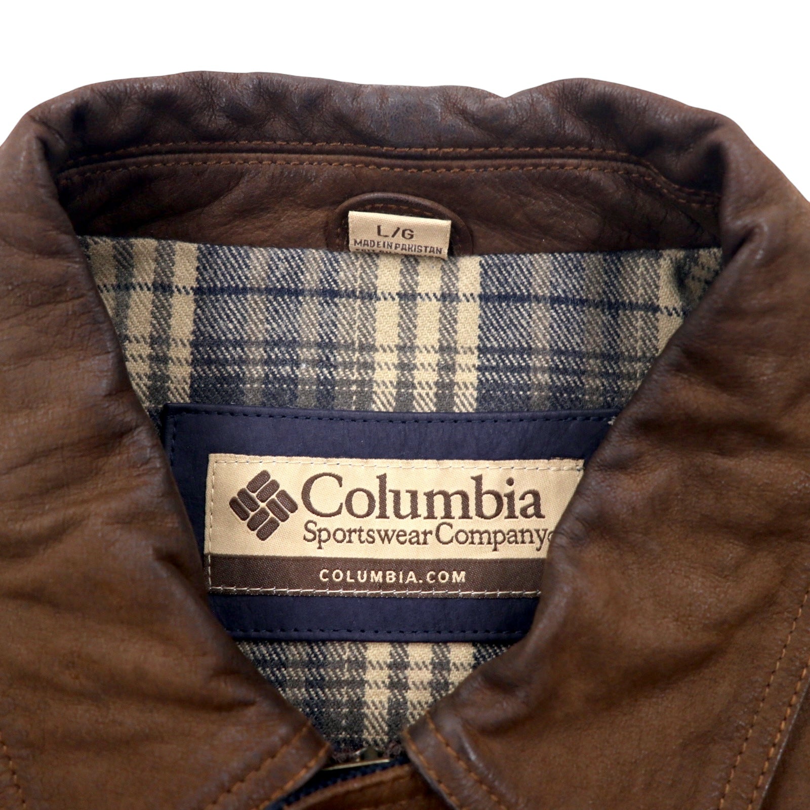 Columbia Anni '90 Giacca in pelle Car Coat L Marrone Fodera a quadri Prodotto in Pakistan