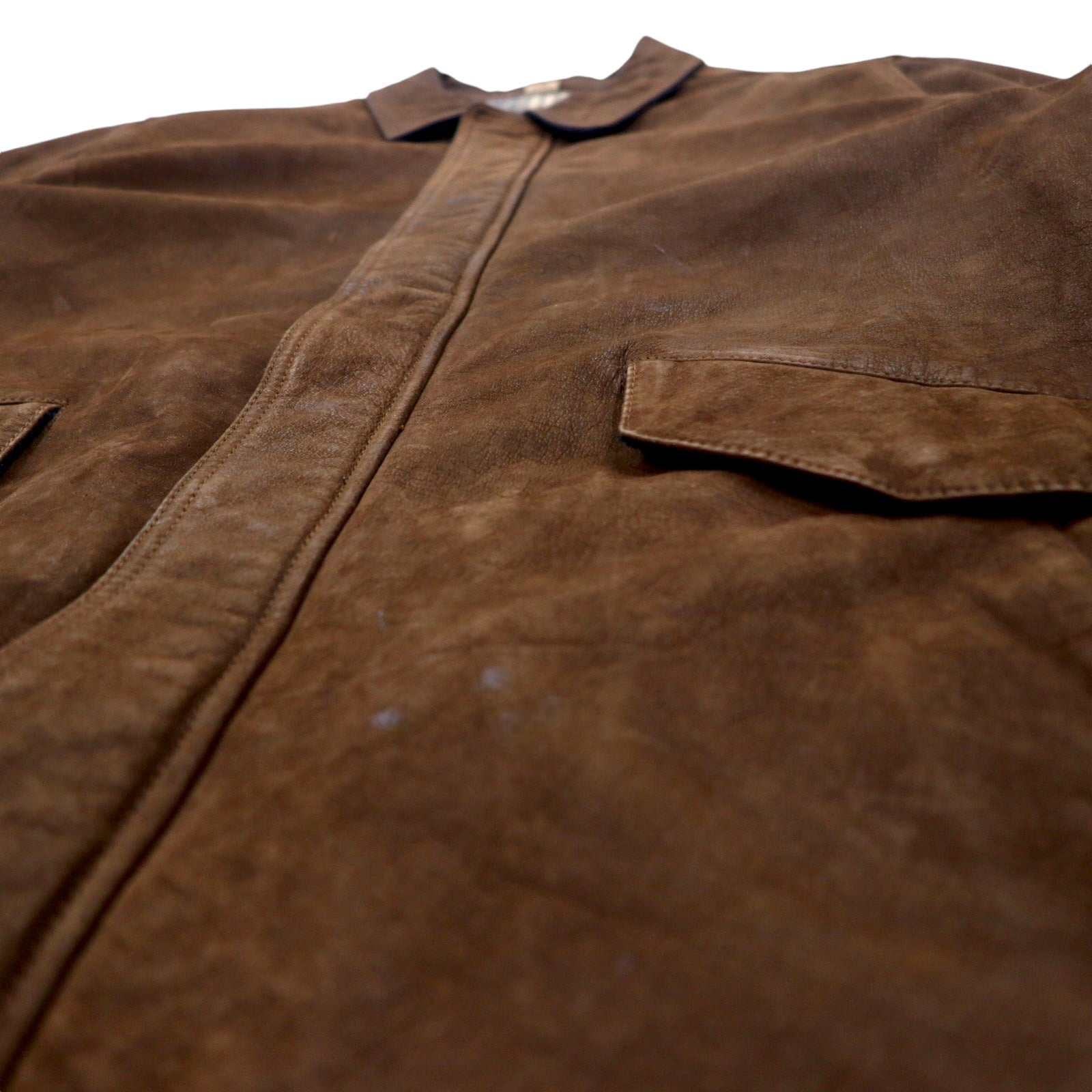 Columbia Anni '90 Giacca in pelle Car Coat L Marrone Fodera a quadri Prodotto in Pakistan