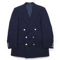 Burberry's USA Blazer doppiopetto in lana Super 100's, blu navy, taglia L, con etichetta ACTWU, bottoni dorati e revers a punta.