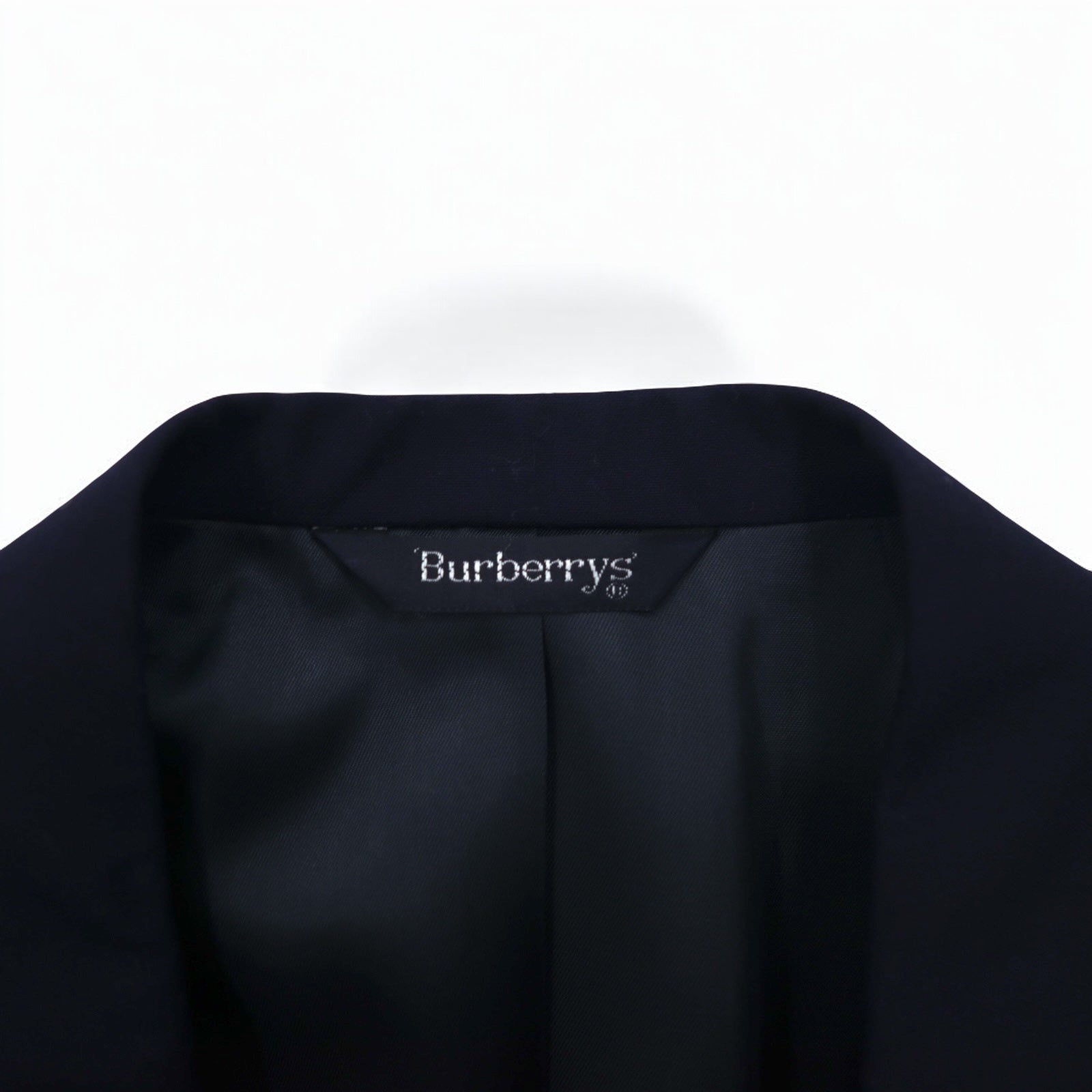 Burberry's USA Blazer doppiopetto in lana Super 100's, blu navy, taglia L, con etichetta ACTWU, bottoni dorati e revers a punta.