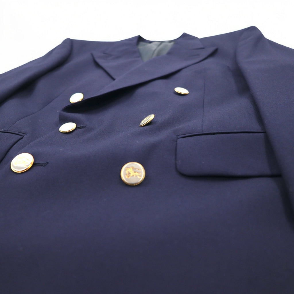 Burberry's USA Blazer doppiopetto in lana Super 100's, blu navy, taglia L, con etichetta ACTWU, bottoni dorati e revers a punta.