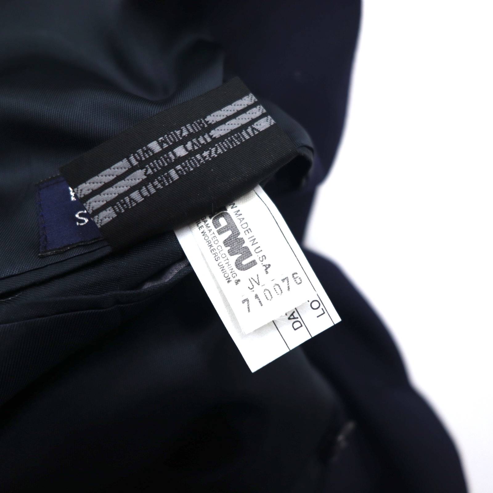 Burberry's USA Blazer doppiopetto in lana Super 100's, blu navy, taglia L, con etichetta ACTWU, bottoni dorati e revers a punta.
