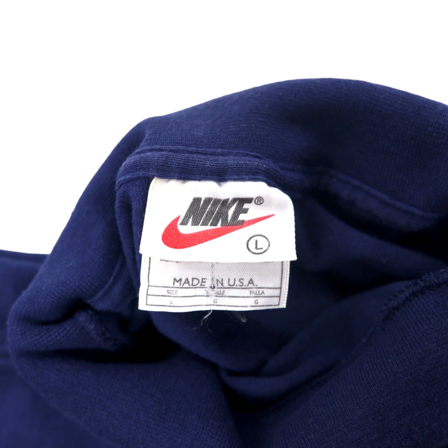 NIKE USA 90s maglietta a collo alto a maniche lunghe L blu navy cotone ricamo logo Swoosh etichetta argento taglia grande