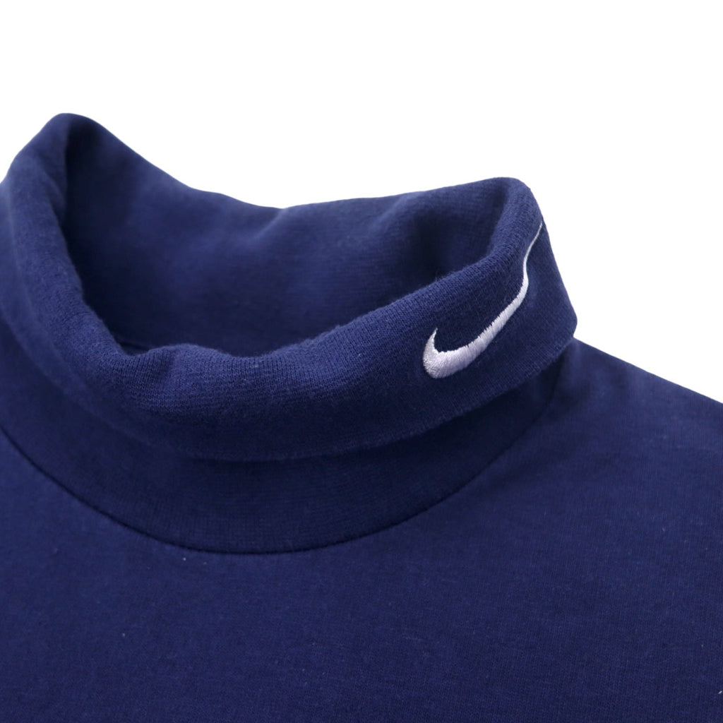 NIKE USA 90s maglietta a collo alto a maniche lunghe L blu navy cotone ricamo logo Swoosh etichetta argento taglia grande