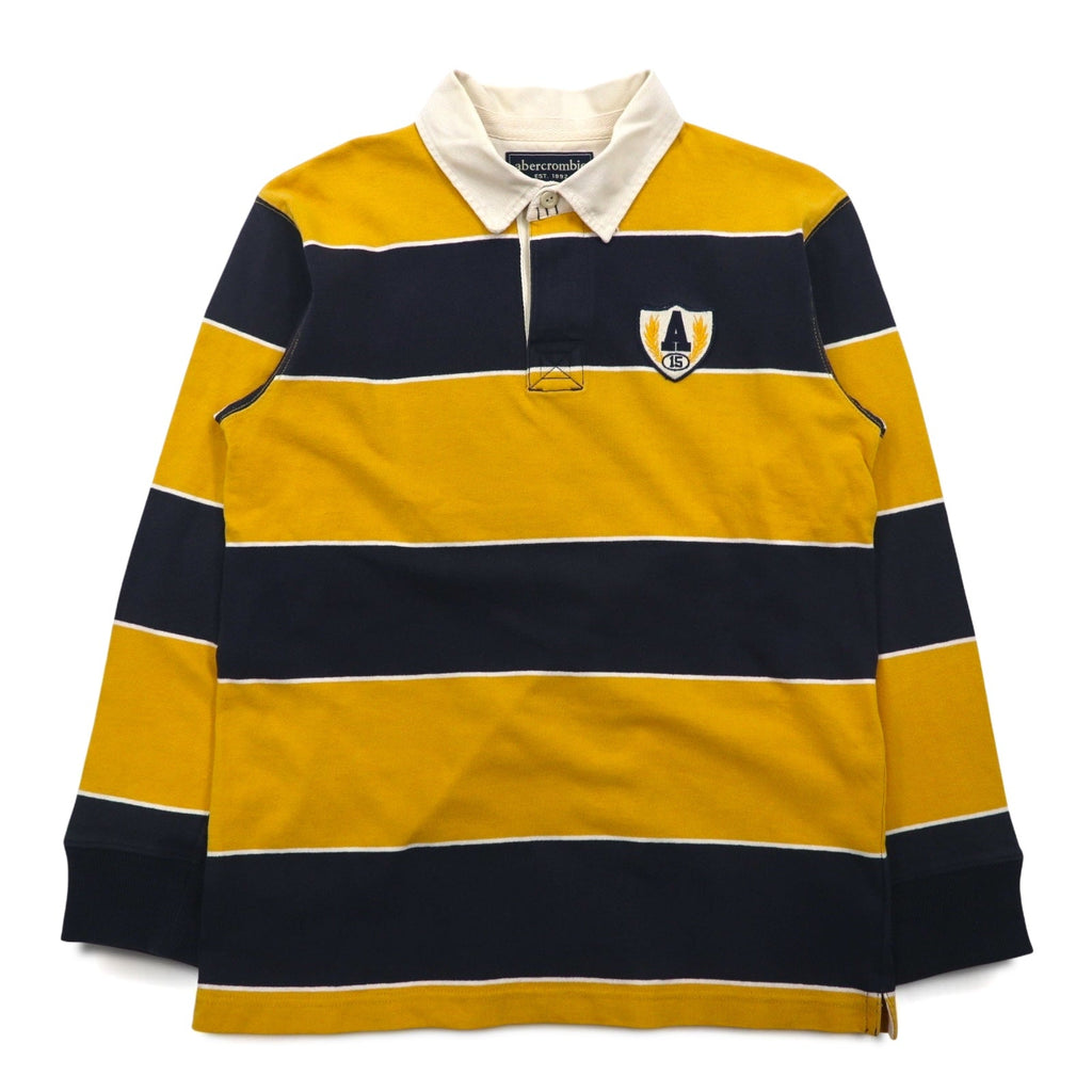 abercrombie Polo rugby a righe anni '90, taglia M, giallo navy, con numero e patch