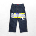 MARITHE + FRANCOIS GIRBAUD Pantaloni larghi in denim baggy XL Indigo Blu con design a vernice
