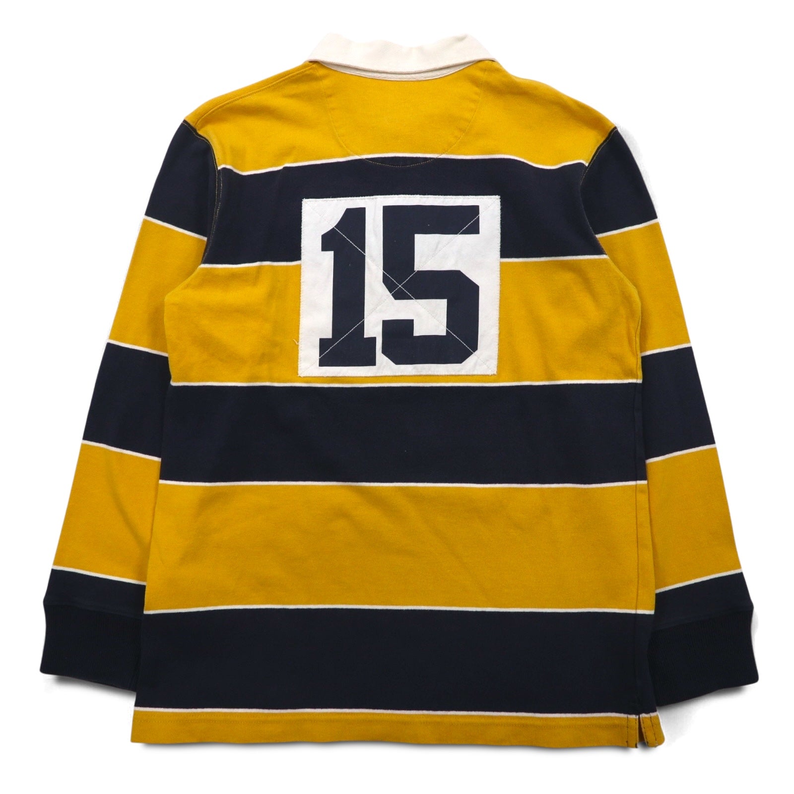 abercrombie Polo rugby a righe anni '90, taglia M, giallo navy, con numero e patch