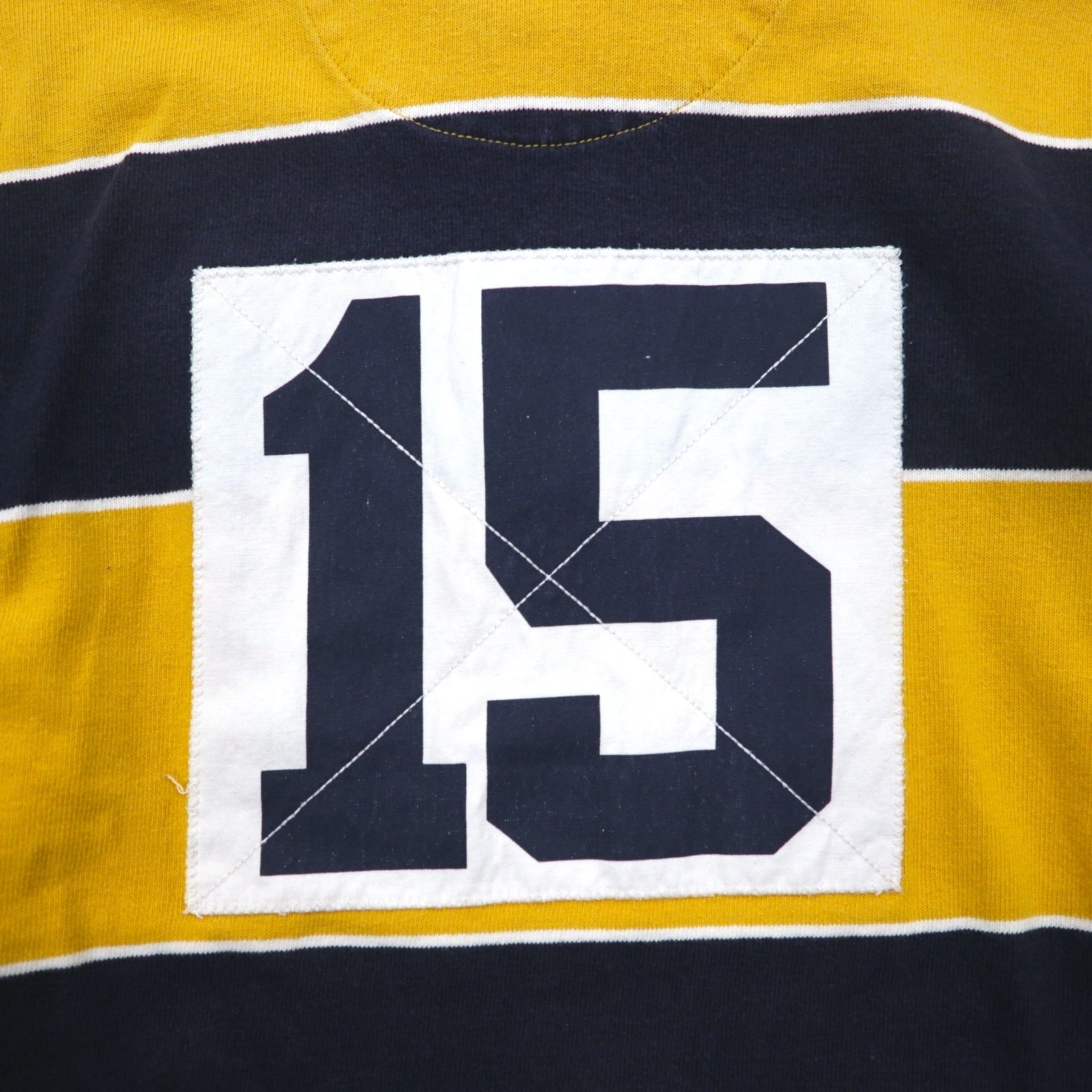 abercrombie Polo rugby a righe anni '90, taglia M, giallo navy, con numero e patch