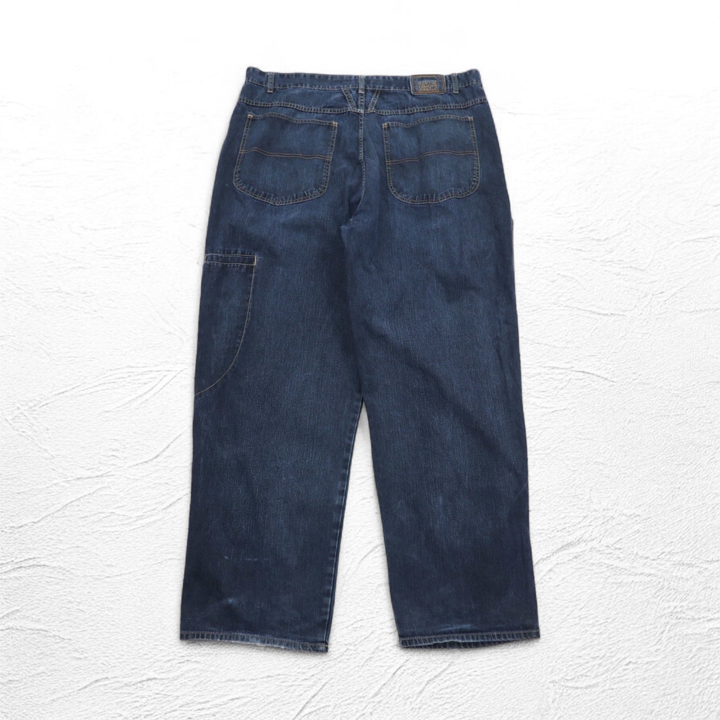 MARITHE + FRANCOIS GIRBAUD Pantaloni larghi in denim baggy XL Indigo Blu con design a vernice
