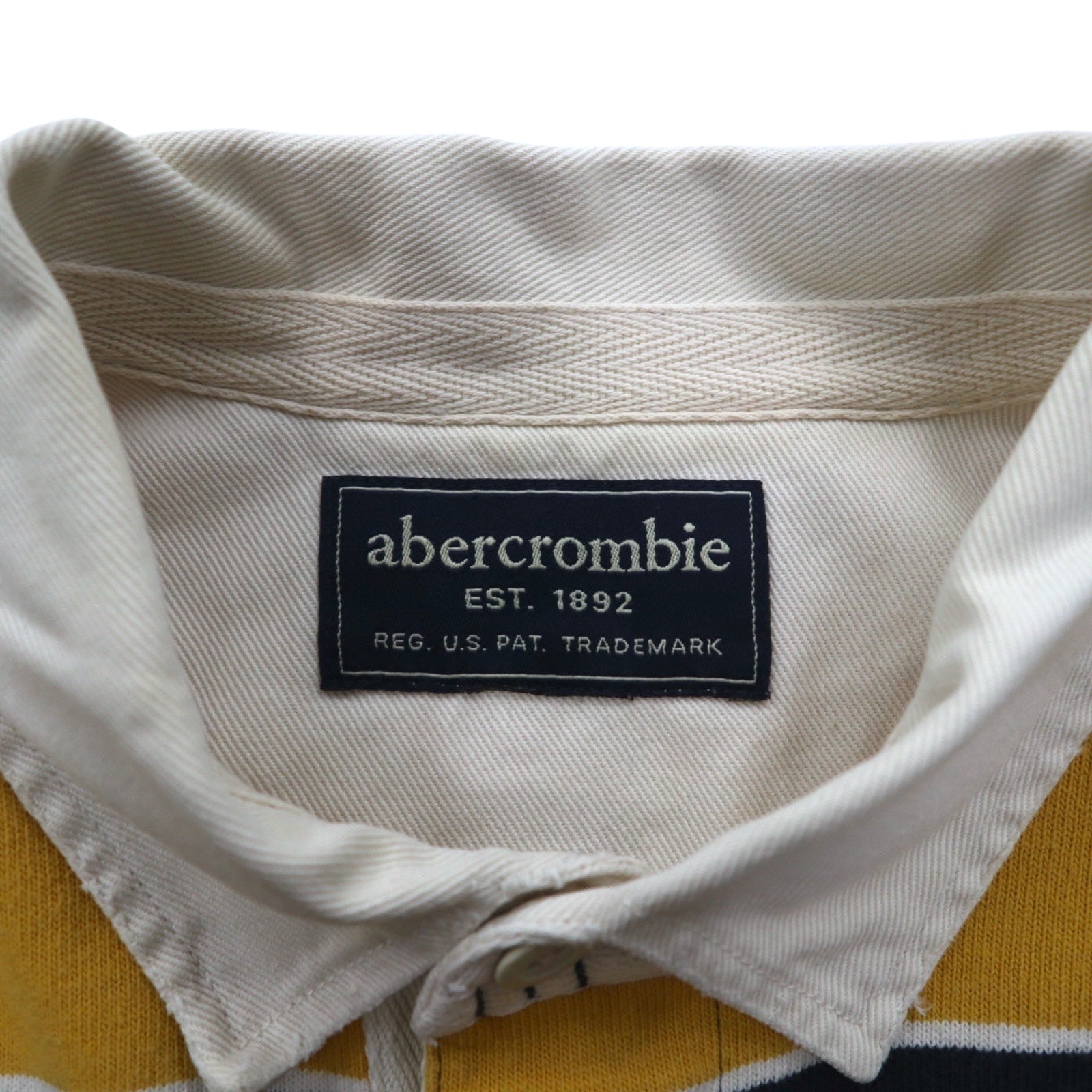 abercrombie Polo rugby a righe anni '90, taglia M, giallo navy, con numero e patch