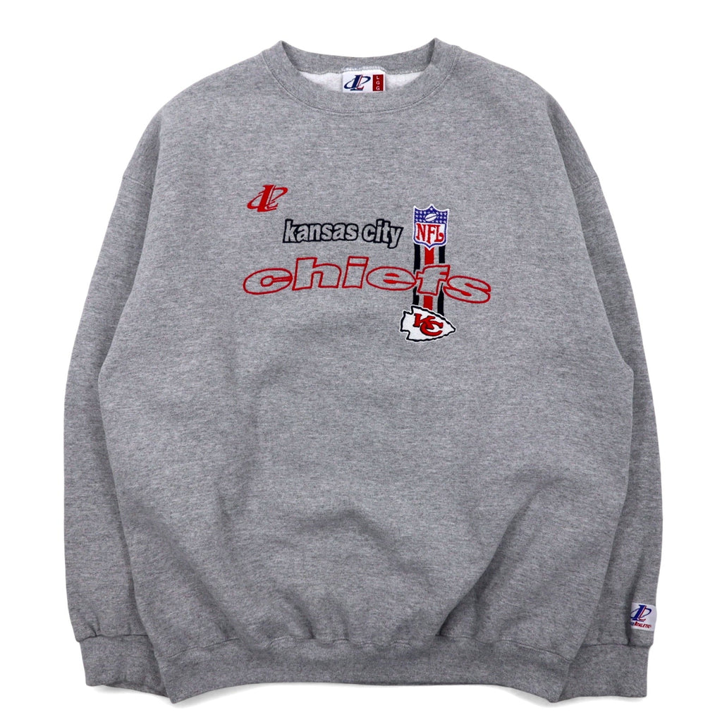 USA, anni '90, LOGO ATHLETIC NFL, ricamo, felpa pesante, L, grigio, cotone, Kansas City Chiefs