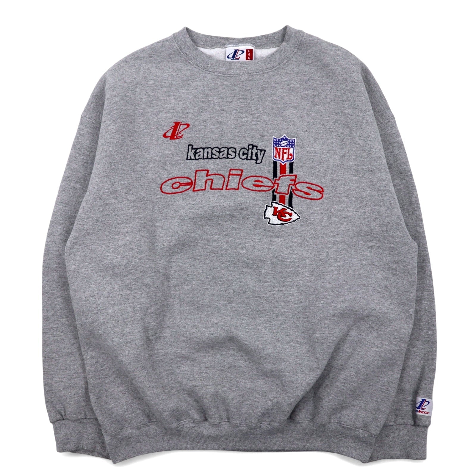 USA, anni '90, LOGO ATHLETIC NFL, ricamo, felpa pesante, L, grigio, cotone, Kansas City Chiefs