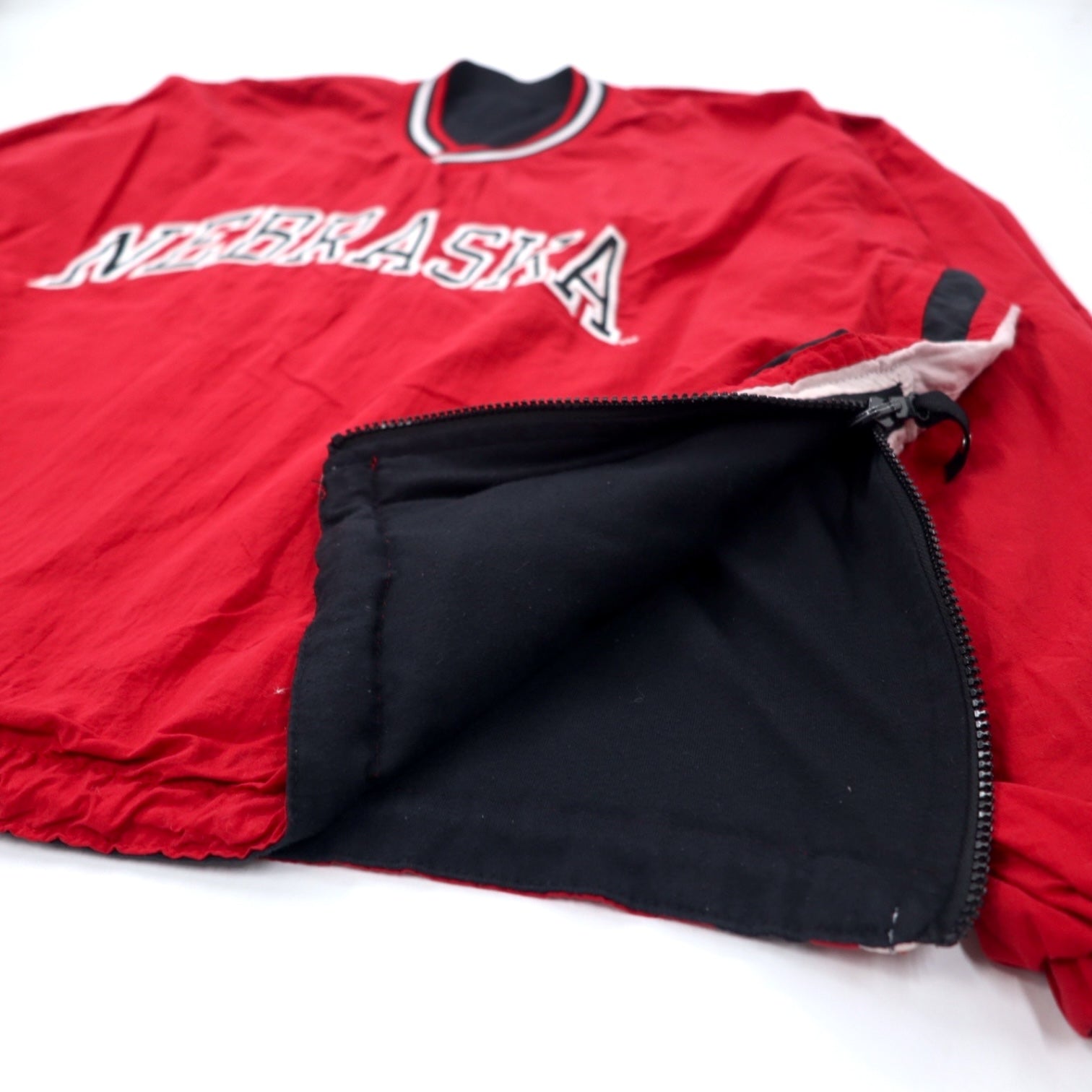 STARTER 90年代 リバーシブル ピステ プルオーバー ナイロンジャケット XL ブラック レッド カレッジ NEBRASKA HUSKERS