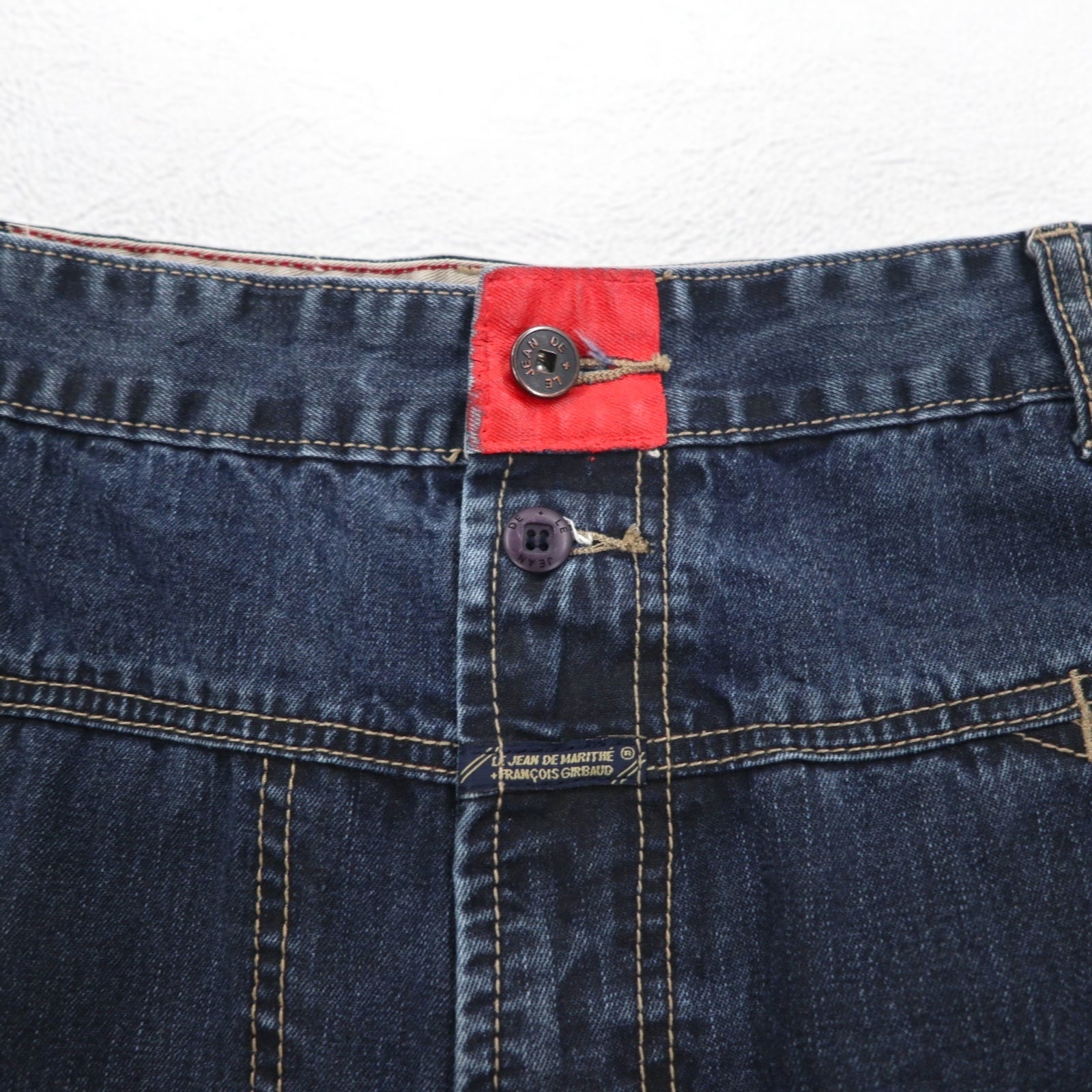 MARITHE + FRANCOIS GIRBAUD Pantaloni larghi in denim baggy XL Indigo Blu con design a vernice