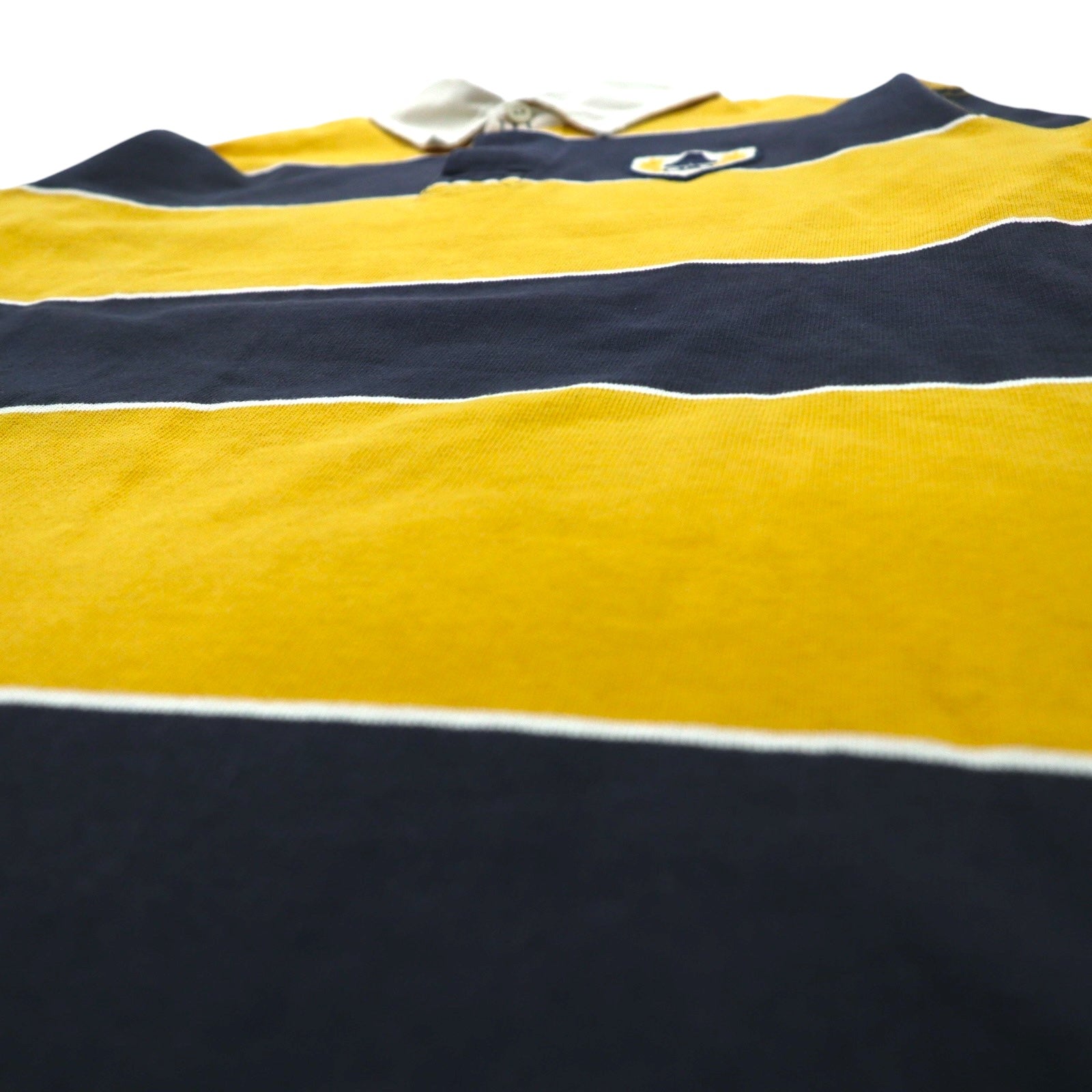 abercrombie Polo rugby a righe anni '90, taglia M, giallo navy, con numero e patch