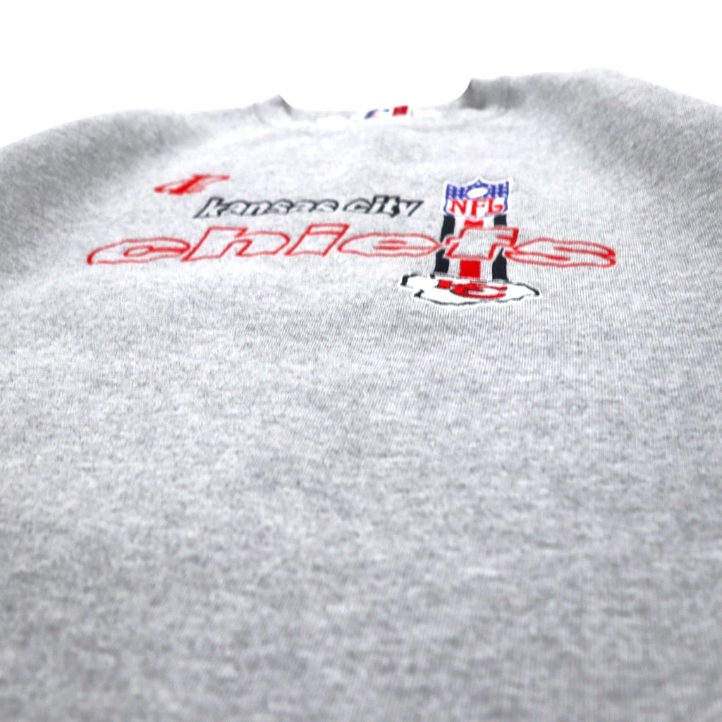 USA, anni '90, LOGO ATHLETIC NFL, ricamo, felpa pesante, L, grigio, cotone, Kansas City Chiefs