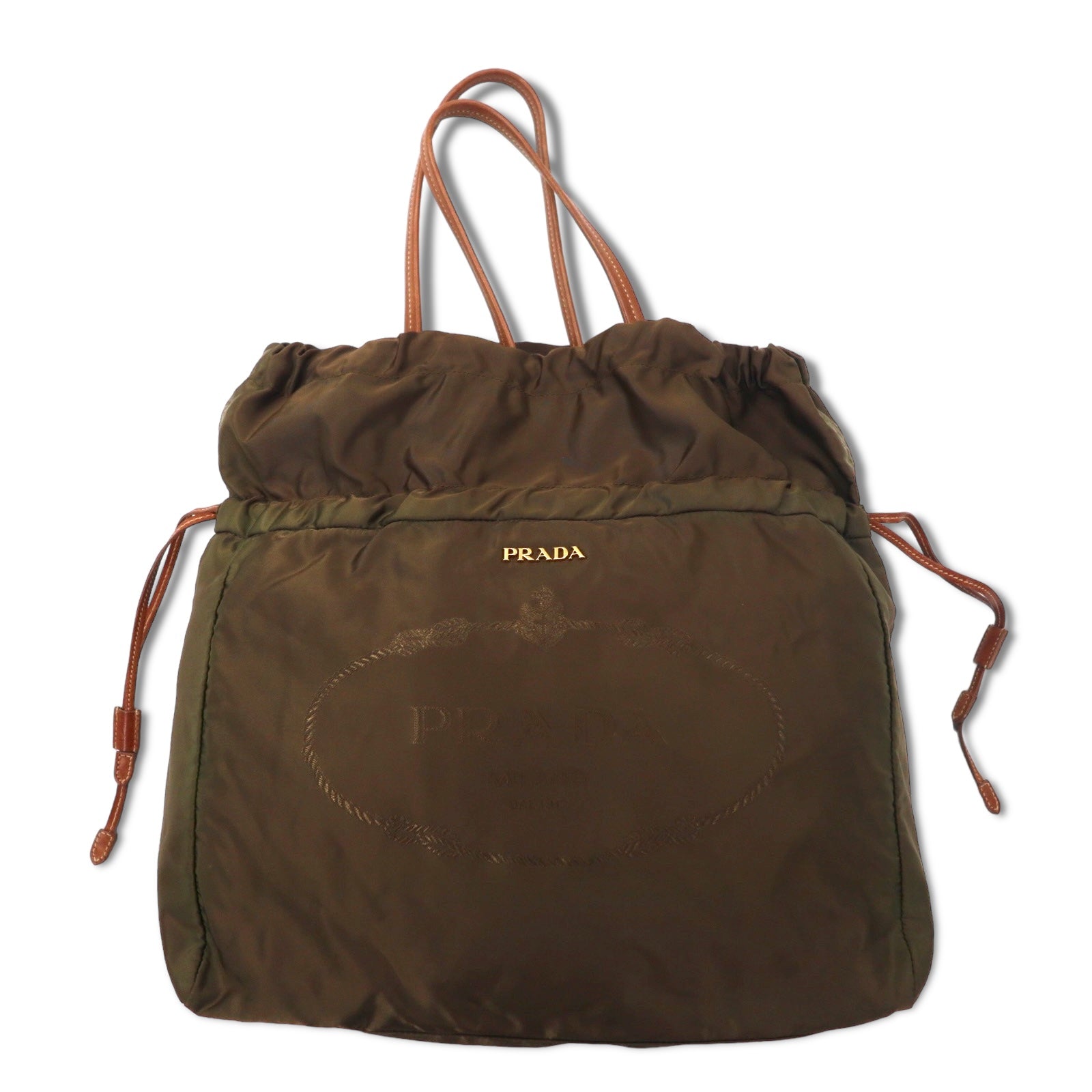 PRADA Borsa tote a secchiello in jacquard borsa a tracolla kaki nylon stampa logo