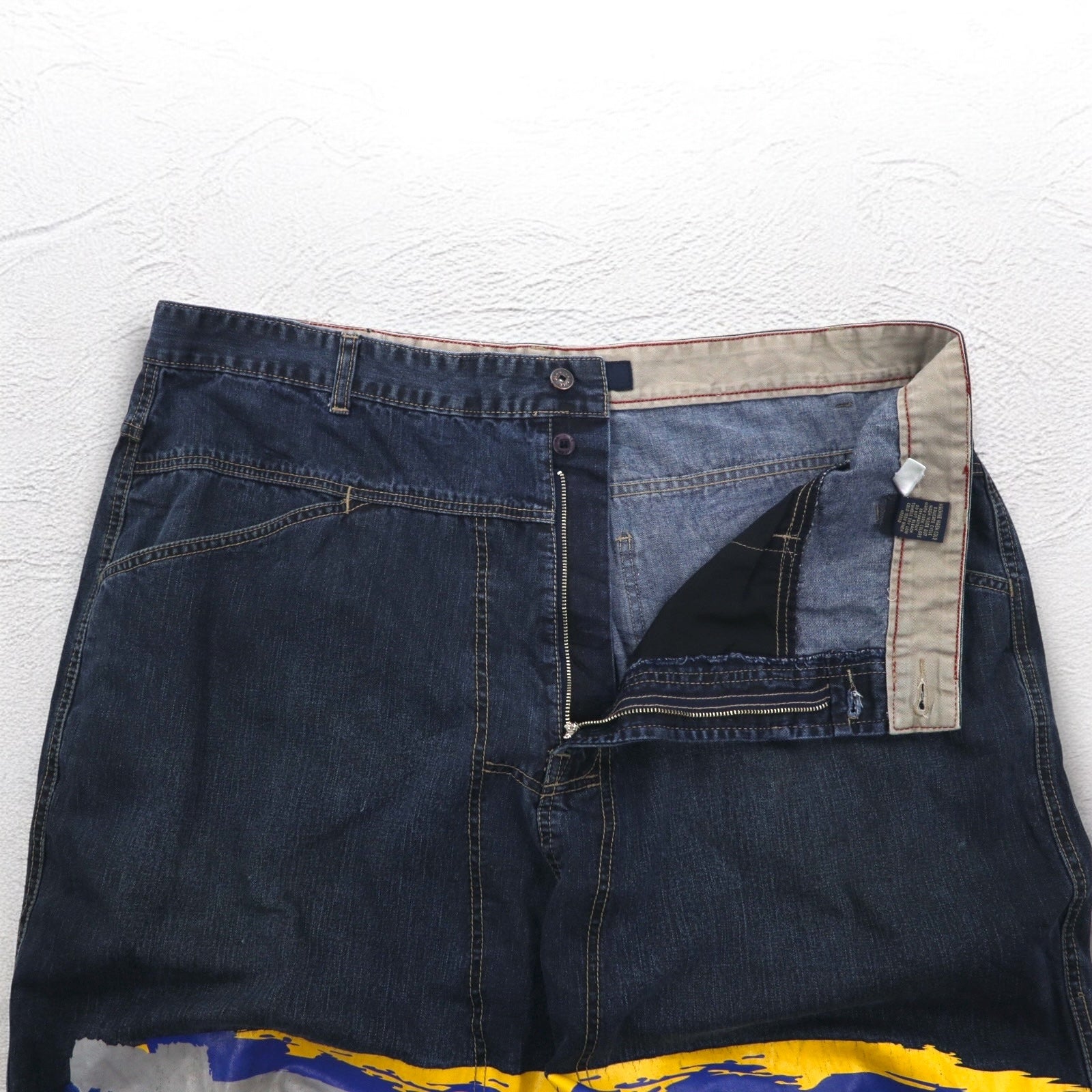 MARITHE + FRANCOIS GIRBAUD Pantaloni larghi in denim baggy XL Indigo Blu con design a vernice
