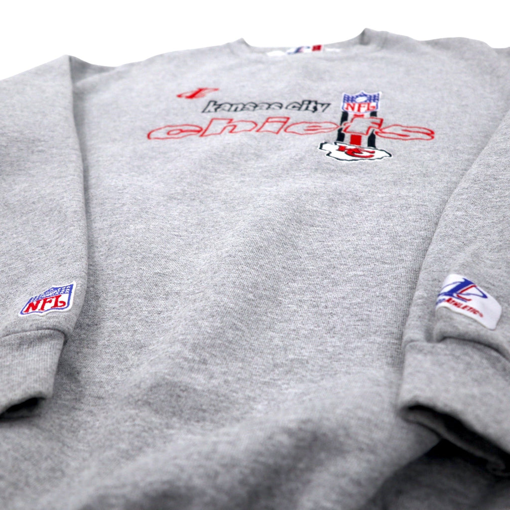 USA, anni '90, LOGO ATHLETIC NFL, ricamo, felpa pesante, L, grigio, cotone, Kansas City Chiefs