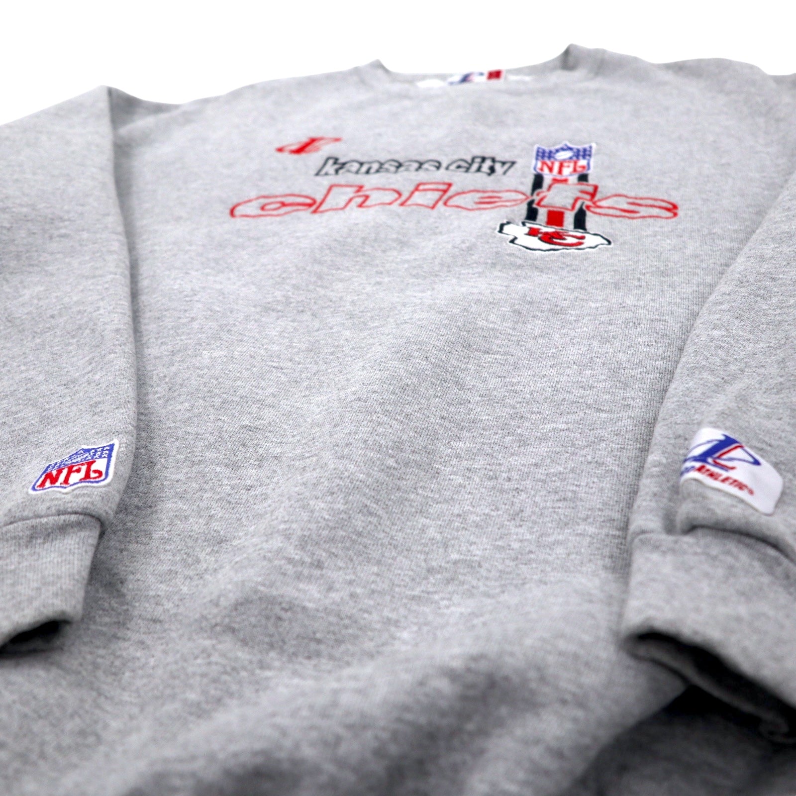 USA, anni '90, LOGO ATHLETIC NFL, ricamo, felpa pesante, L, grigio, cotone, Kansas City Chiefs
