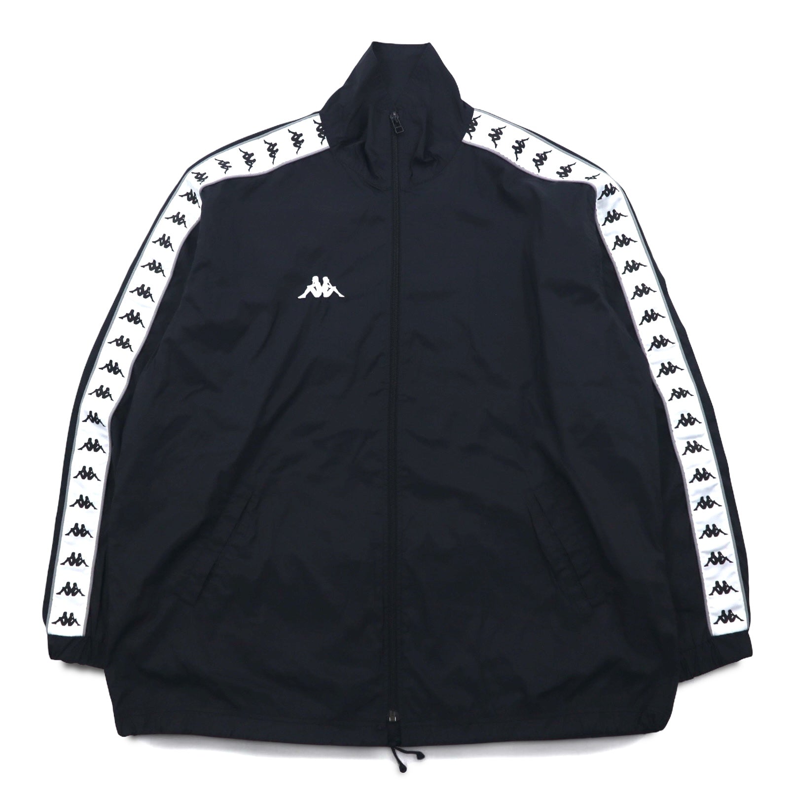 Kappa giacca in nylon anni '90, giacca da tuta, felpa, taglia L, nera, con nastro logo e strisce laterali