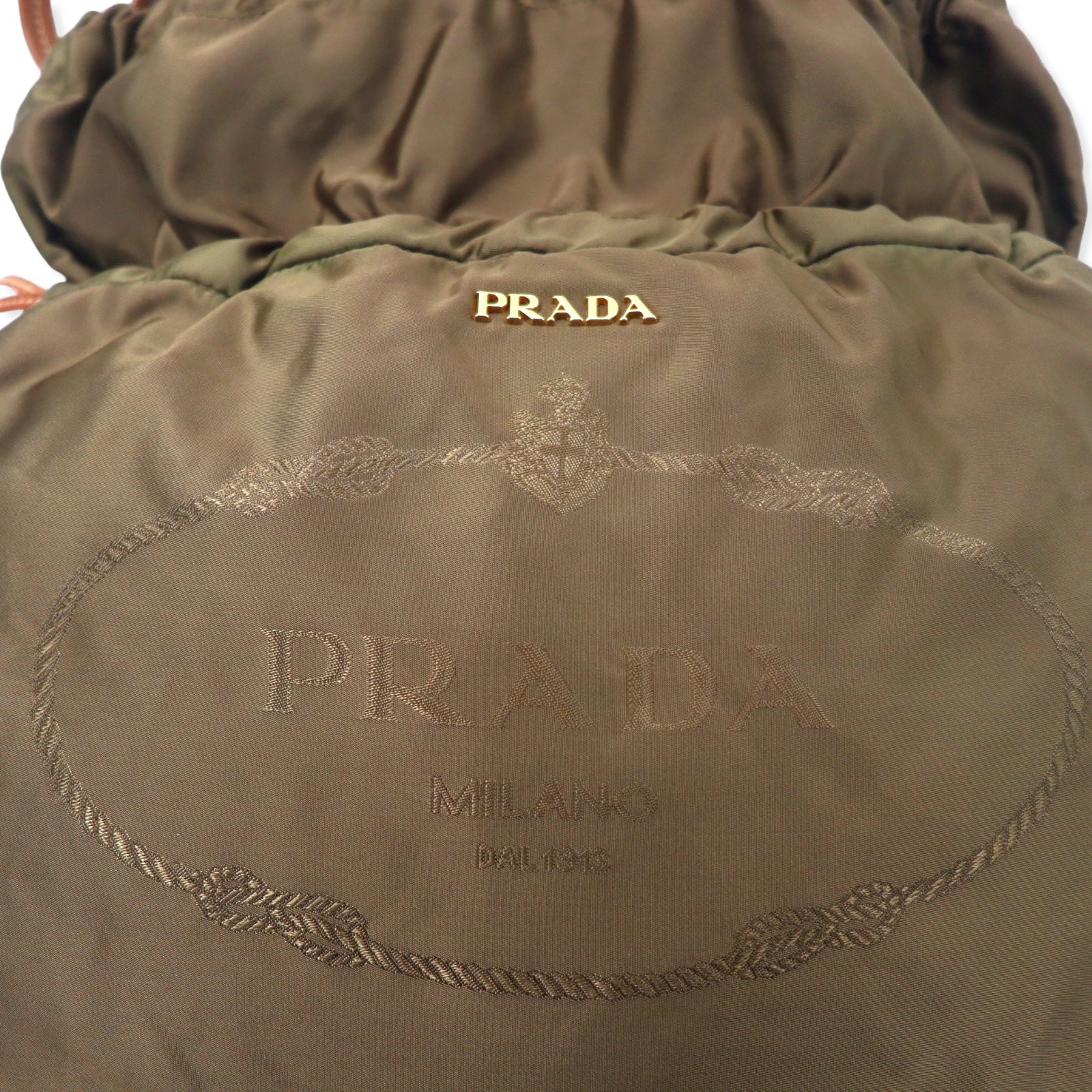 PRADA Borsa tote a secchiello in jacquard borsa a tracolla kaki nylon stampa logo