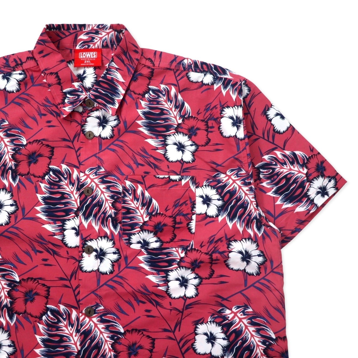 LOWES AUSTRALIA Camicia hawaiana 2XL rosa poliestere fantasia ibisco taglia grande