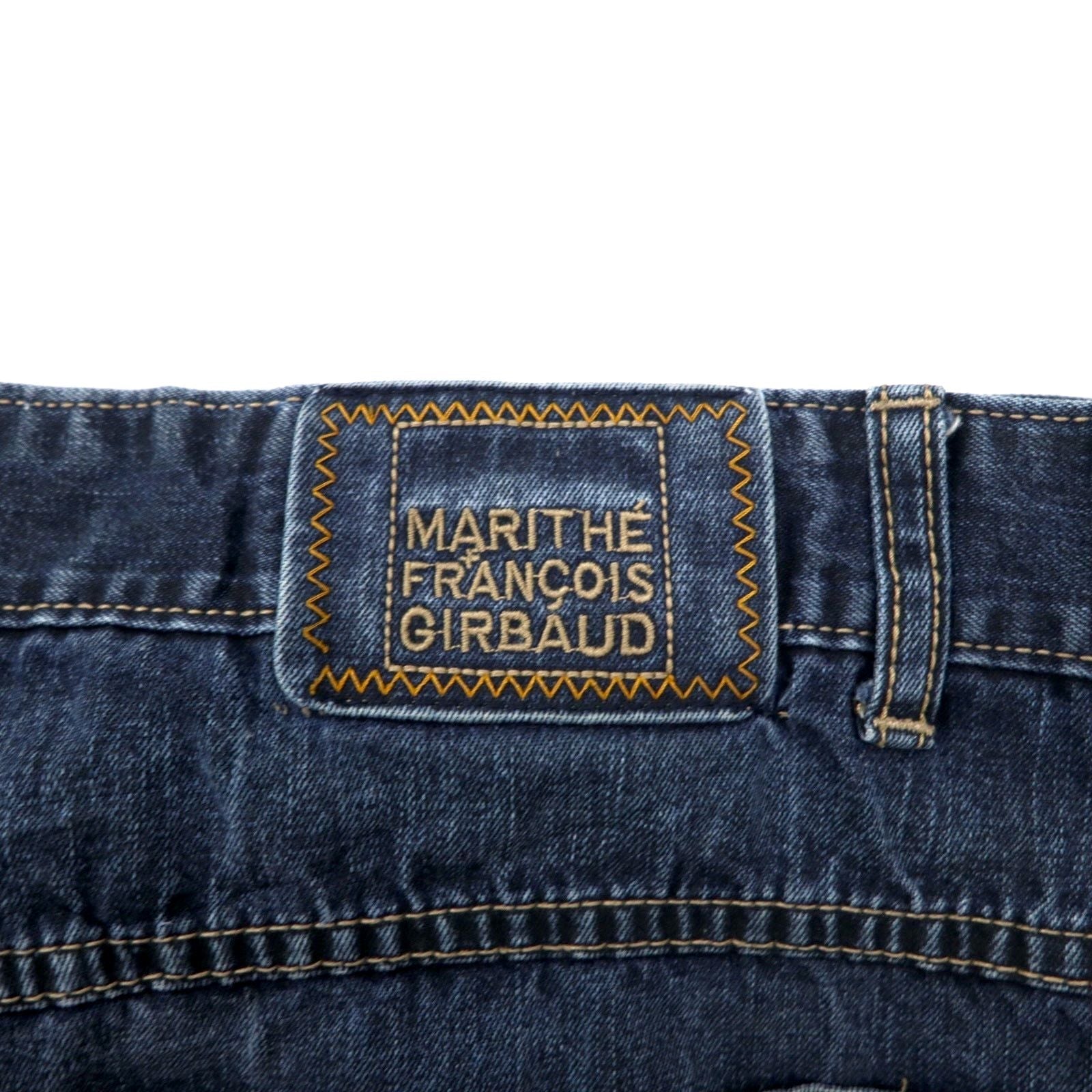 MARITHE + FRANCOIS GIRBAUD Pantaloni larghi in denim baggy XL Indigo Blu con design a vernice