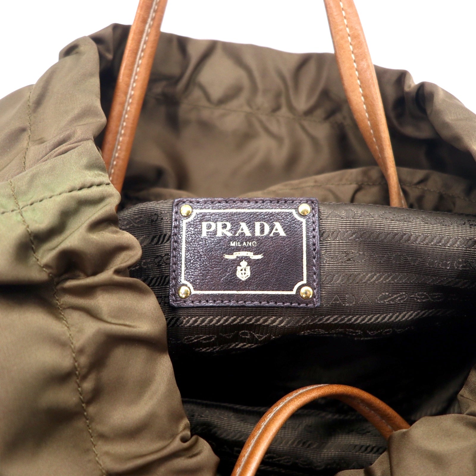 PRADA Borsa tote a secchiello in jacquard borsa a tracolla kaki nylon stampa logo