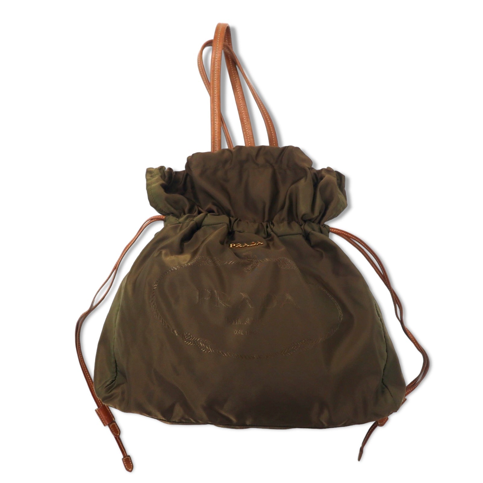 PRADA Borsa tote a secchiello in jacquard borsa a tracolla kaki nylon stampa logo