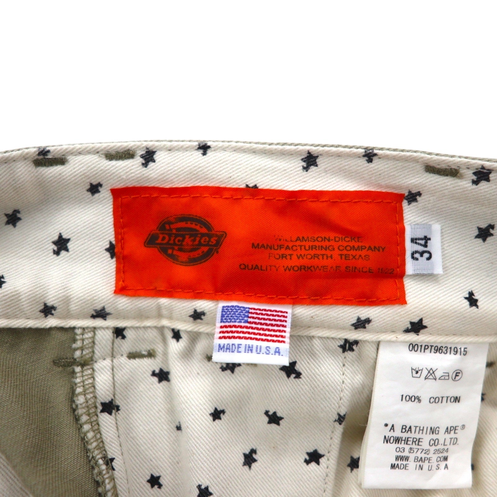 A BATHING APE × Dickies Pantaloni da lavoro Chino USA M Beige Cerniera TALON 001PT9631915